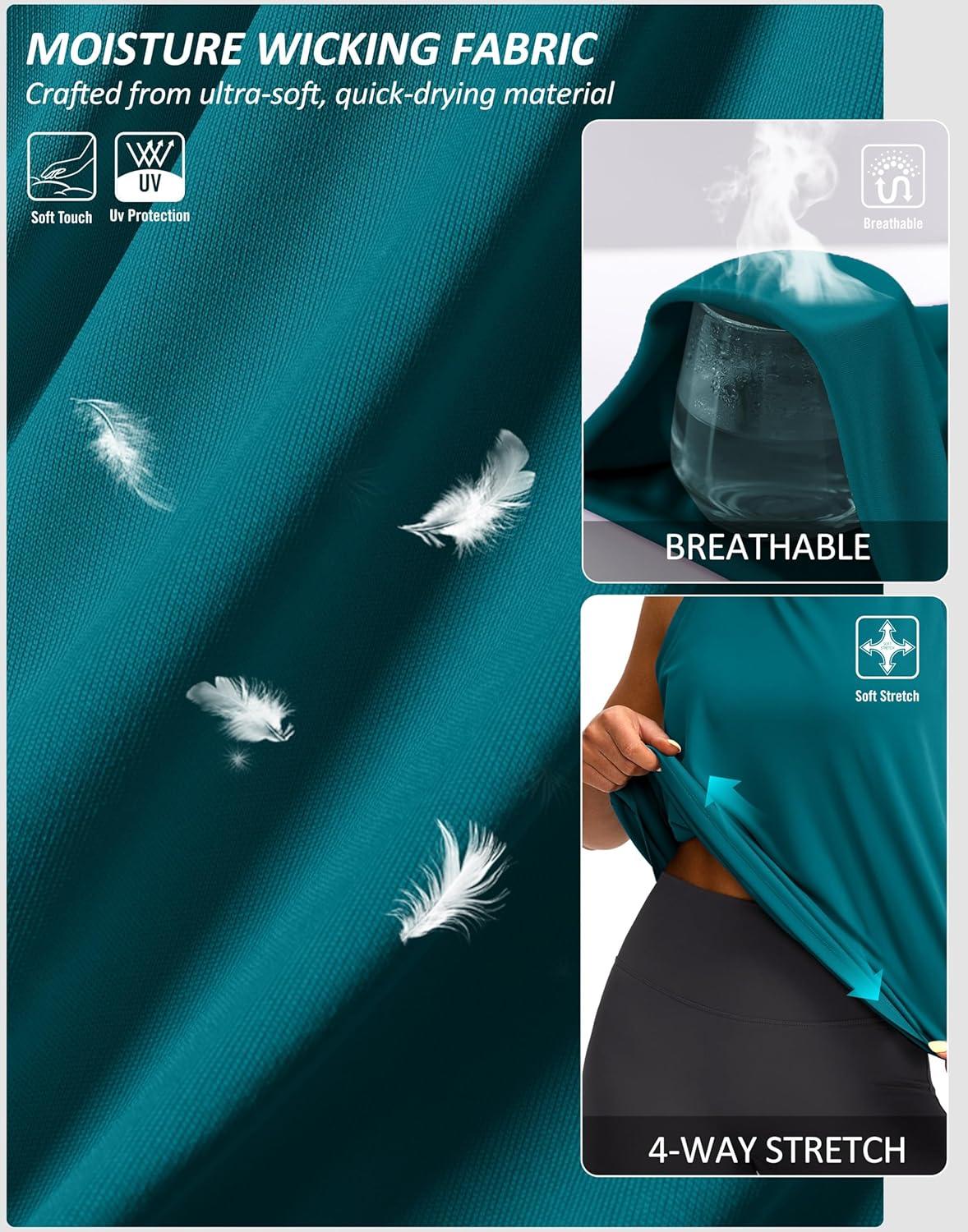 imageSANTINY Sleeveless Workout Tops for Women Breathable Lightweight Athletic Running Tank Tops Active Tennis Yoga ShirtsHarbor Blue