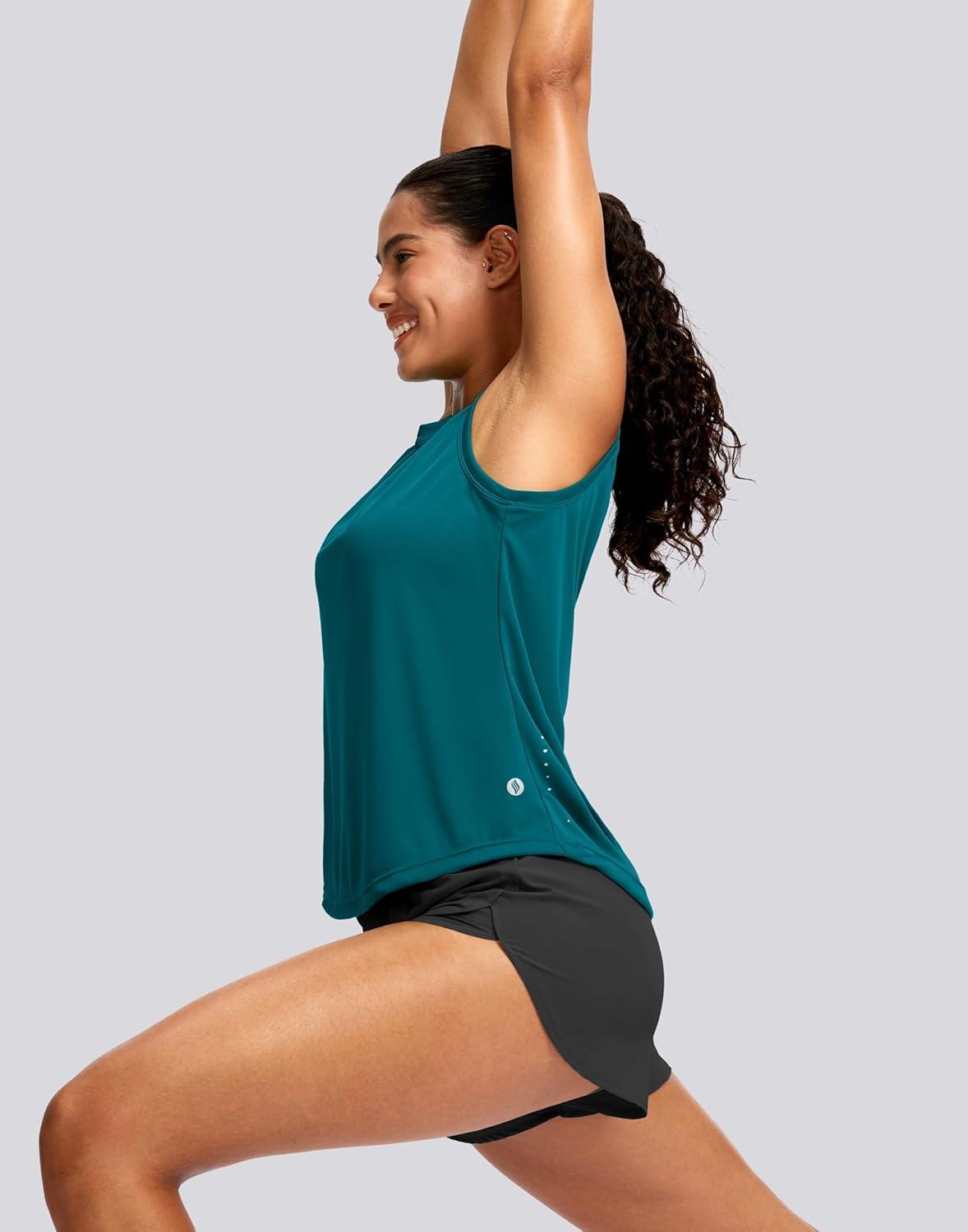 imageSANTINY Sleeveless Workout Tops for Women Breathable Lightweight Athletic Running Tank Tops Active Tennis Yoga ShirtsHarbor Blue