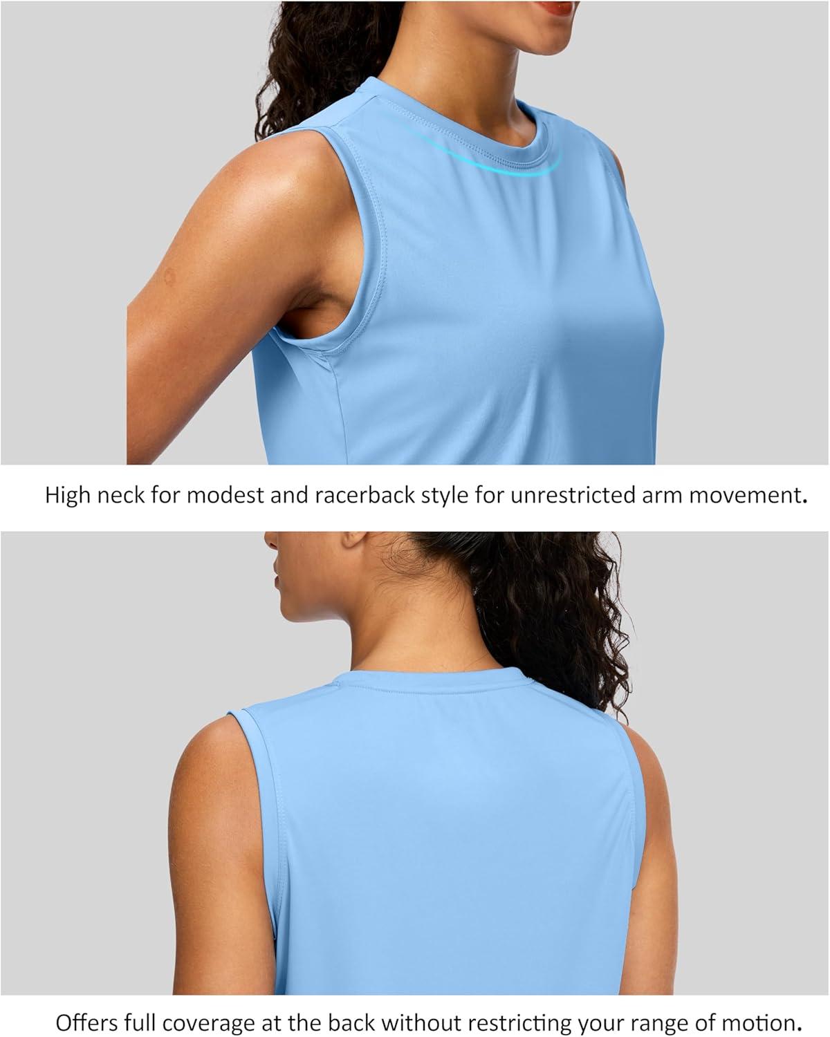 imageSANTINY Sleeveless Workout Tops for Women Breathable Lightweight Athletic Running Tank Tops Active Tennis Yoga ShirtsHaze Blue