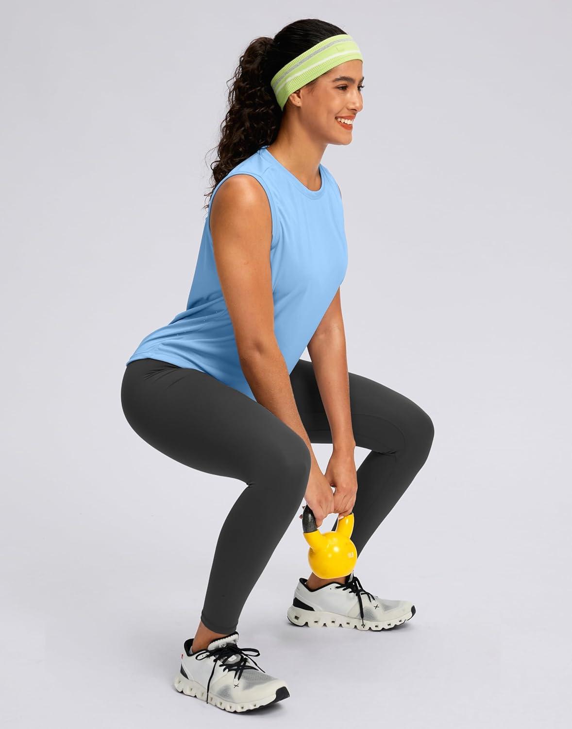 imageSANTINY Sleeveless Workout Tops for Women Breathable Lightweight Athletic Running Tank Tops Active Tennis Yoga ShirtsHaze Blue