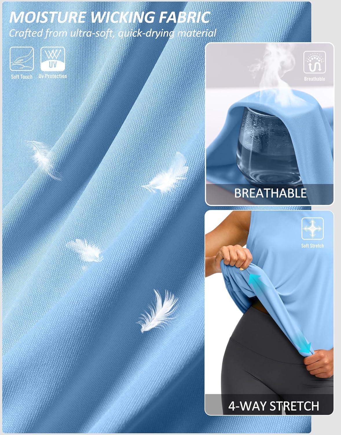 imageSANTINY Sleeveless Workout Tops for Women Breathable Lightweight Athletic Running Tank Tops Active Tennis Yoga ShirtsHaze Blue