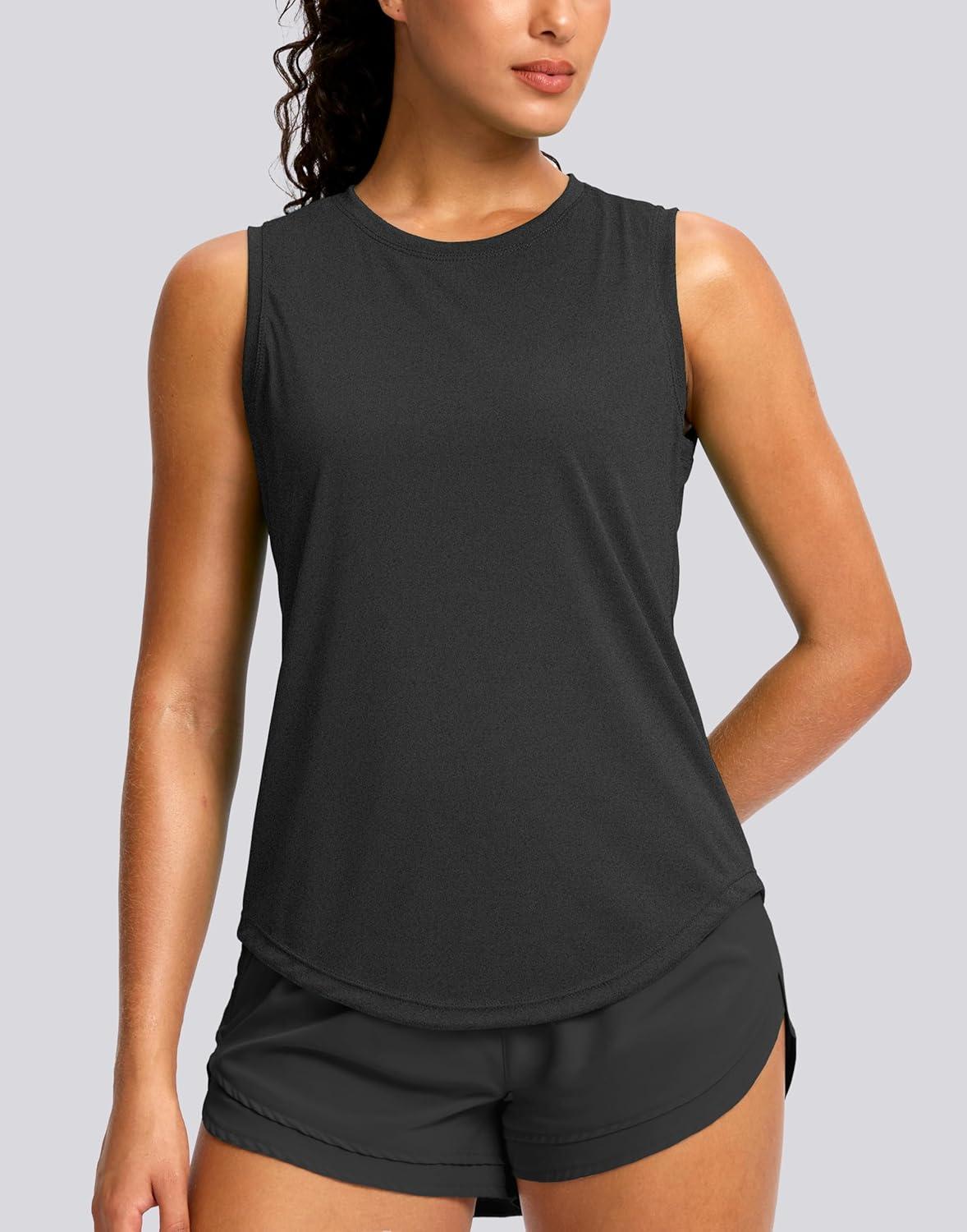 imageSANTINY Sleeveless Workout Tops for Women Breathable Lightweight Athletic Running Tank Tops Active Tennis Yoga ShirtsHeather Black