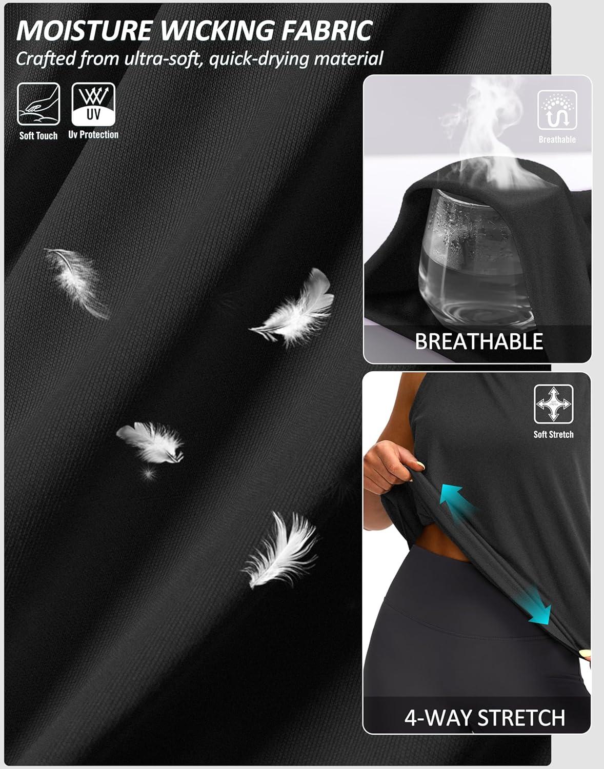 imageSANTINY Sleeveless Workout Tops for Women Breathable Lightweight Athletic Running Tank Tops Active Tennis Yoga ShirtsHeather Black