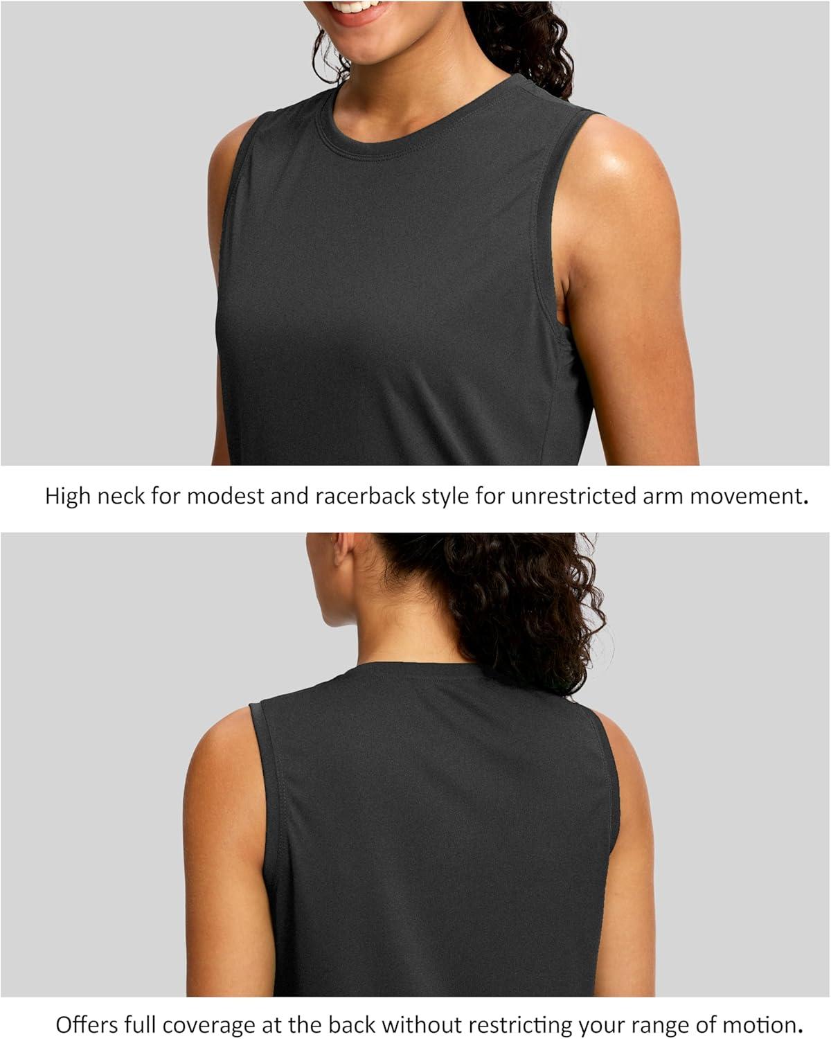imageSANTINY Sleeveless Workout Tops for Women Breathable Lightweight Athletic Running Tank Tops Active Tennis Yoga ShirtsHeather Black