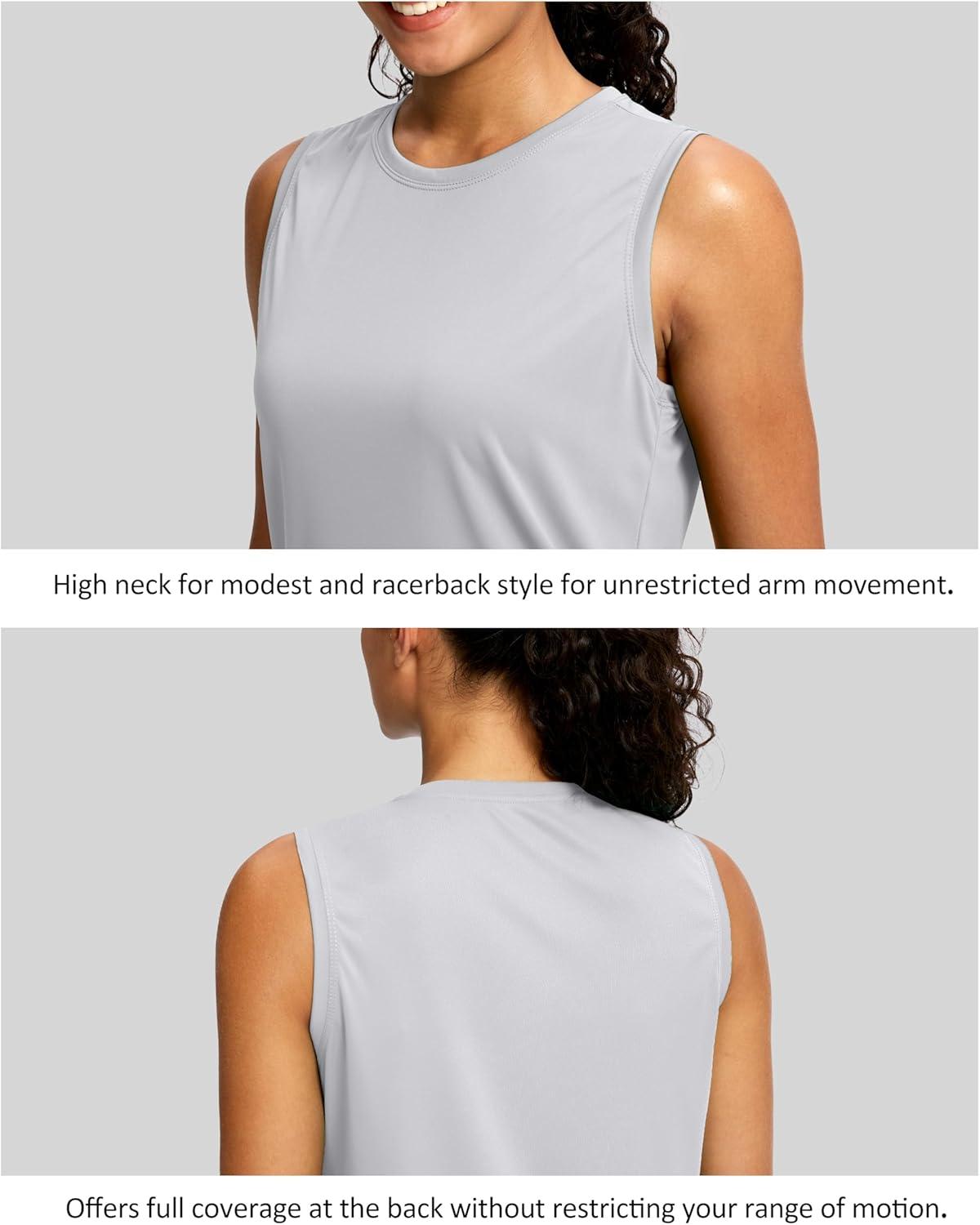 imageSANTINY Sleeveless Workout Tops for Women Breathable Lightweight Athletic Running Tank Tops Active Tennis Yoga ShirtsLight Grey