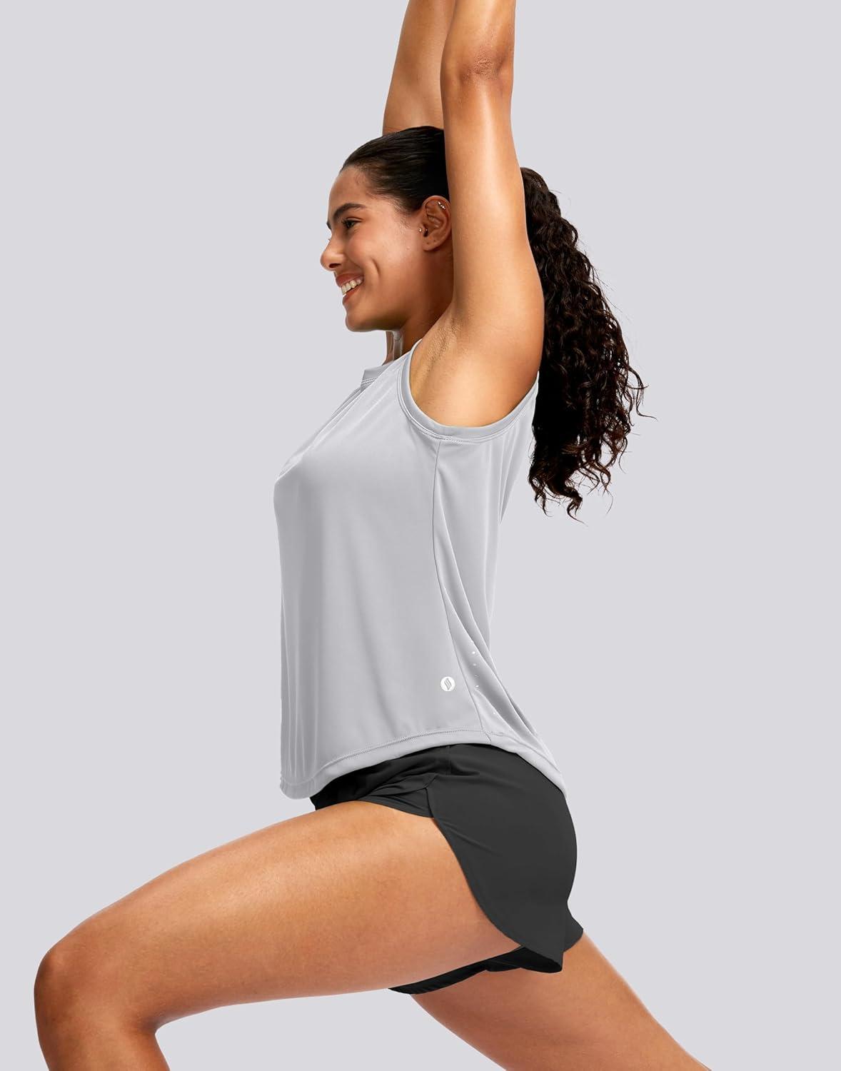 imageSANTINY Sleeveless Workout Tops for Women Breathable Lightweight Athletic Running Tank Tops Active Tennis Yoga ShirtsLight Grey