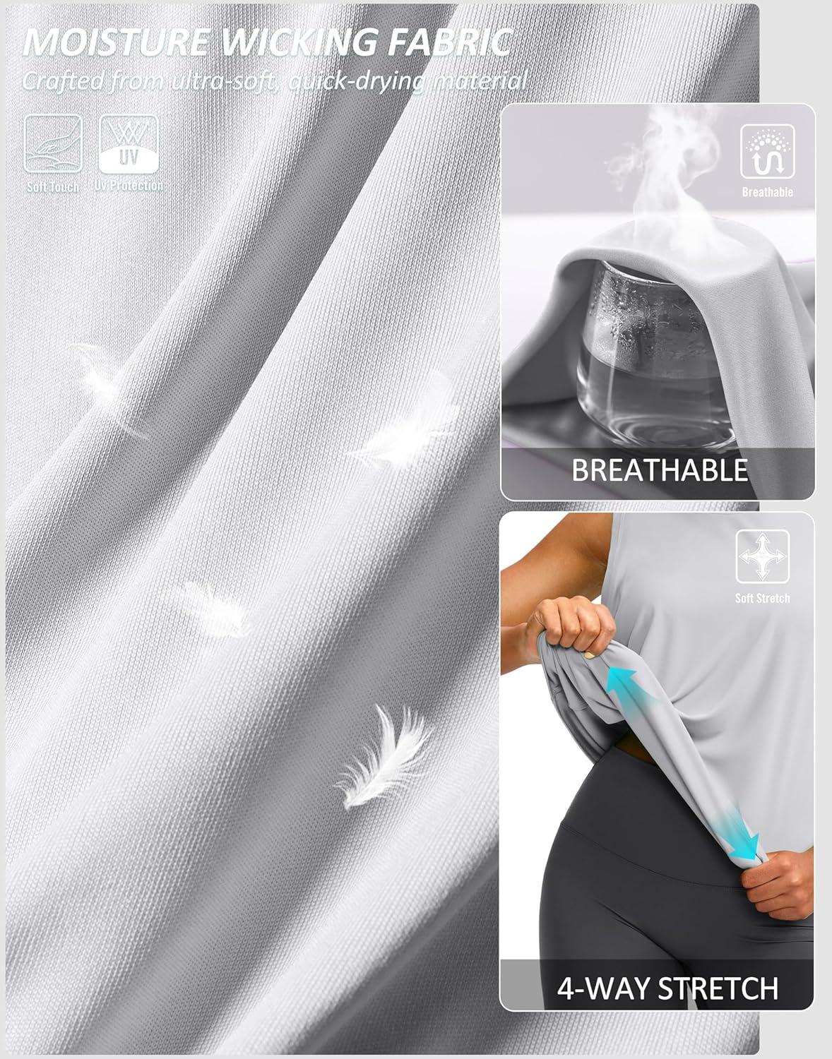 imageSANTINY Sleeveless Workout Tops for Women Breathable Lightweight Athletic Running Tank Tops Active Tennis Yoga ShirtsLight Grey
