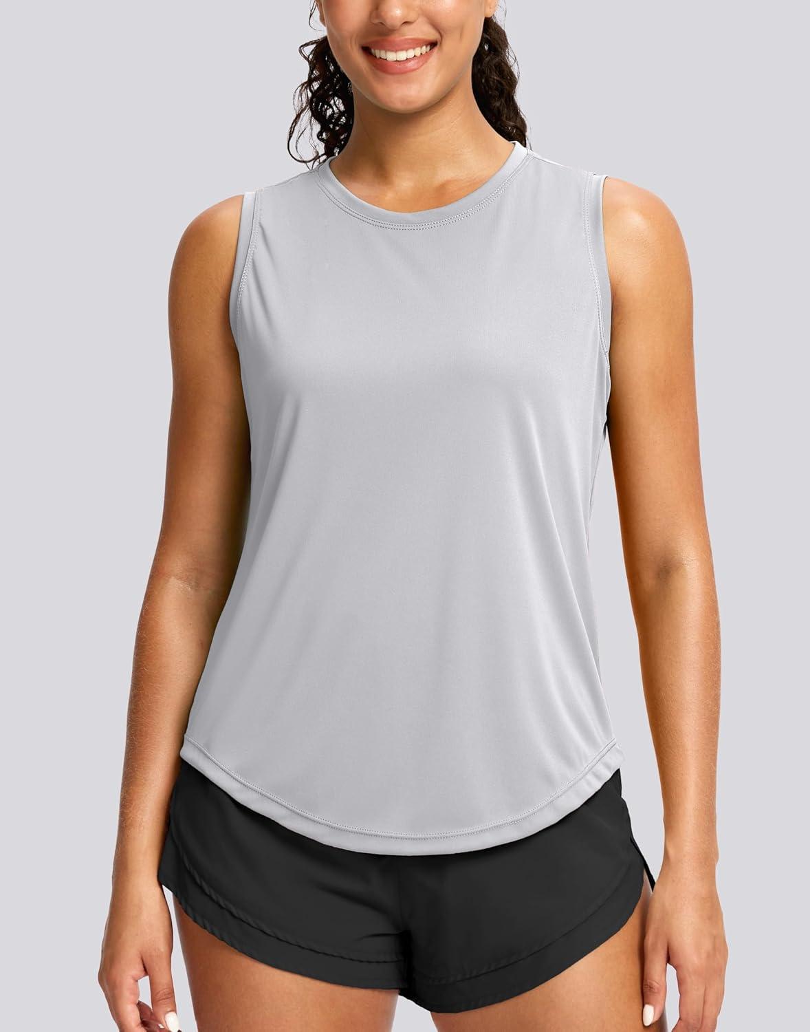 imageSANTINY Sleeveless Workout Tops for Women Breathable Lightweight Athletic Running Tank Tops Active Tennis Yoga ShirtsLight Grey