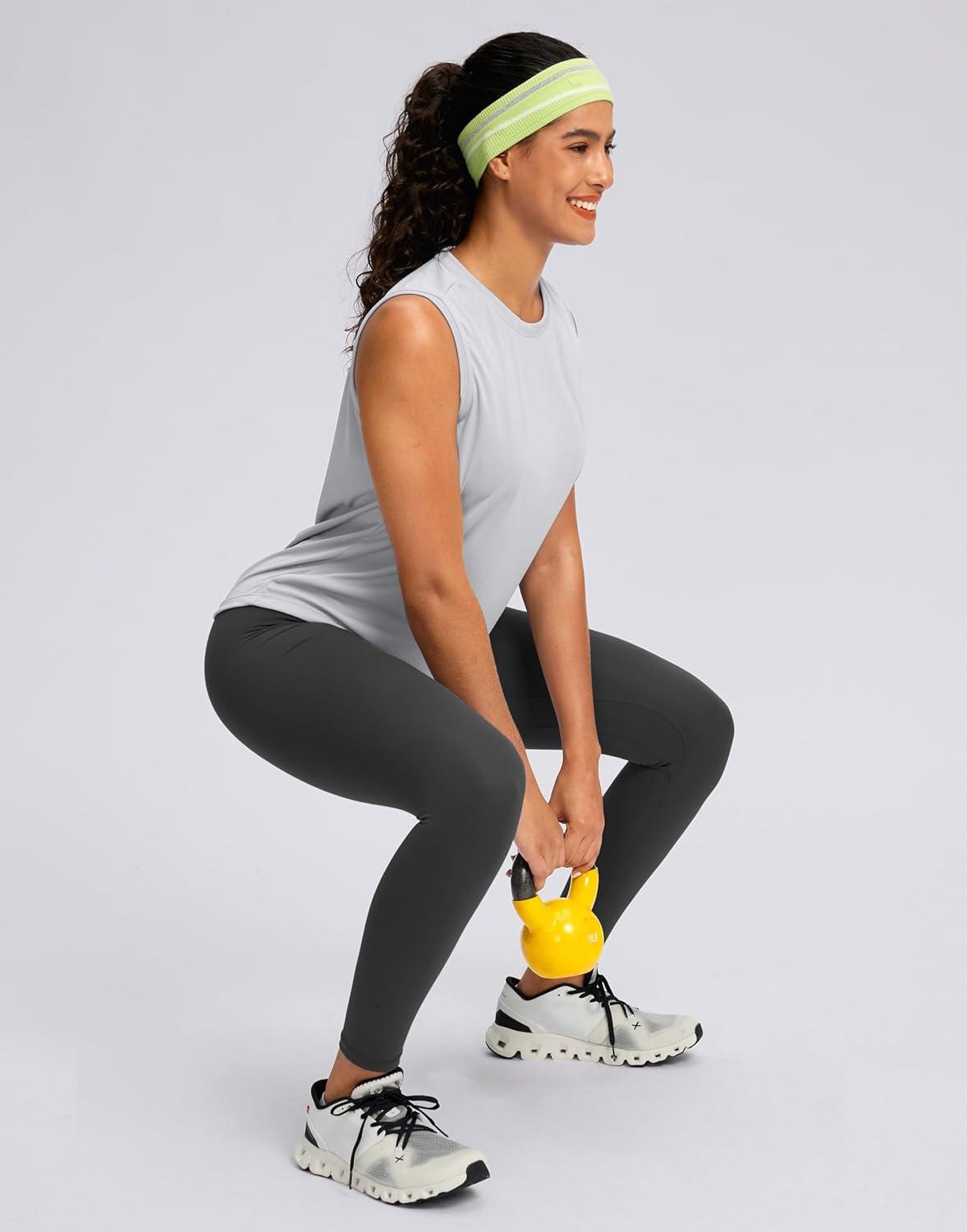 imageSANTINY Sleeveless Workout Tops for Women Breathable Lightweight Athletic Running Tank Tops Active Tennis Yoga ShirtsLight Grey