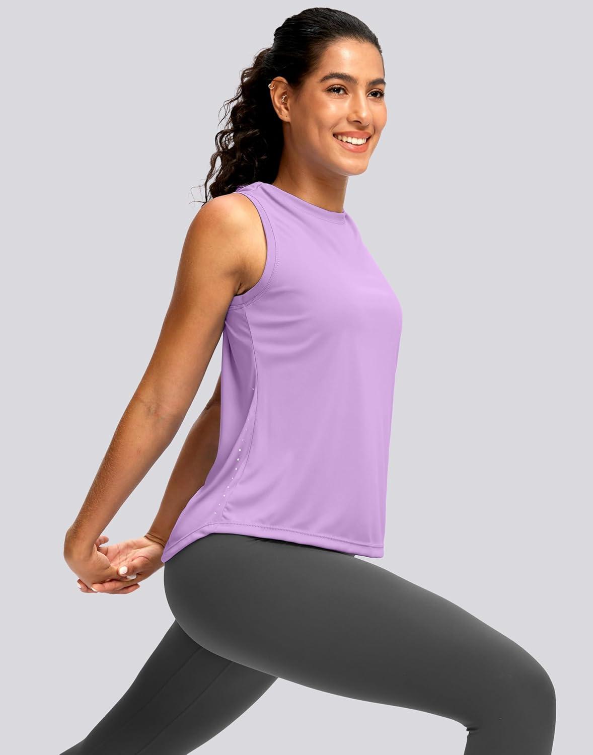 imageSANTINY Sleeveless Workout Tops for Women Breathable Lightweight Athletic Running Tank Tops Active Tennis Yoga ShirtsLight Purple