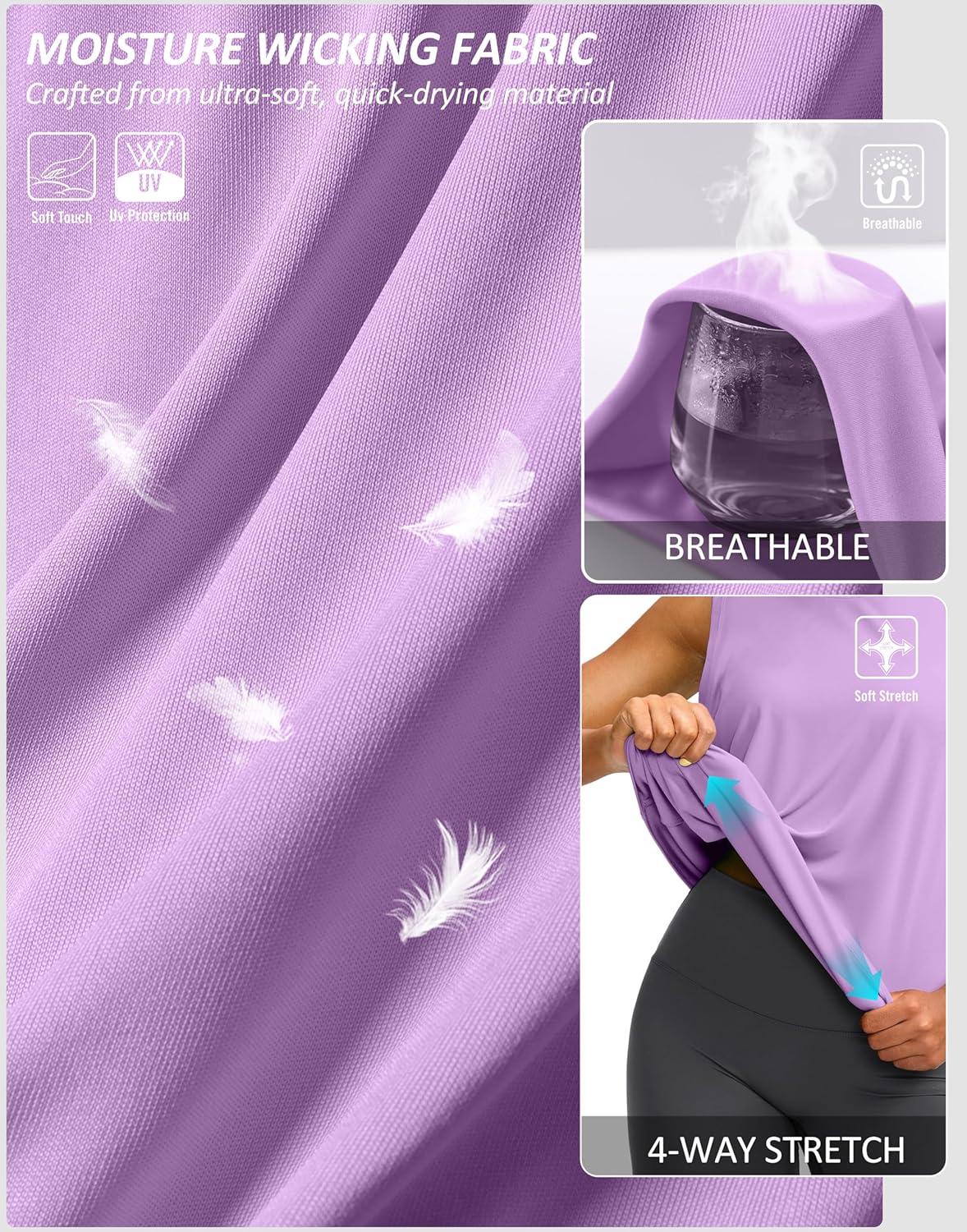 imageSANTINY Sleeveless Workout Tops for Women Breathable Lightweight Athletic Running Tank Tops Active Tennis Yoga ShirtsLight Purple