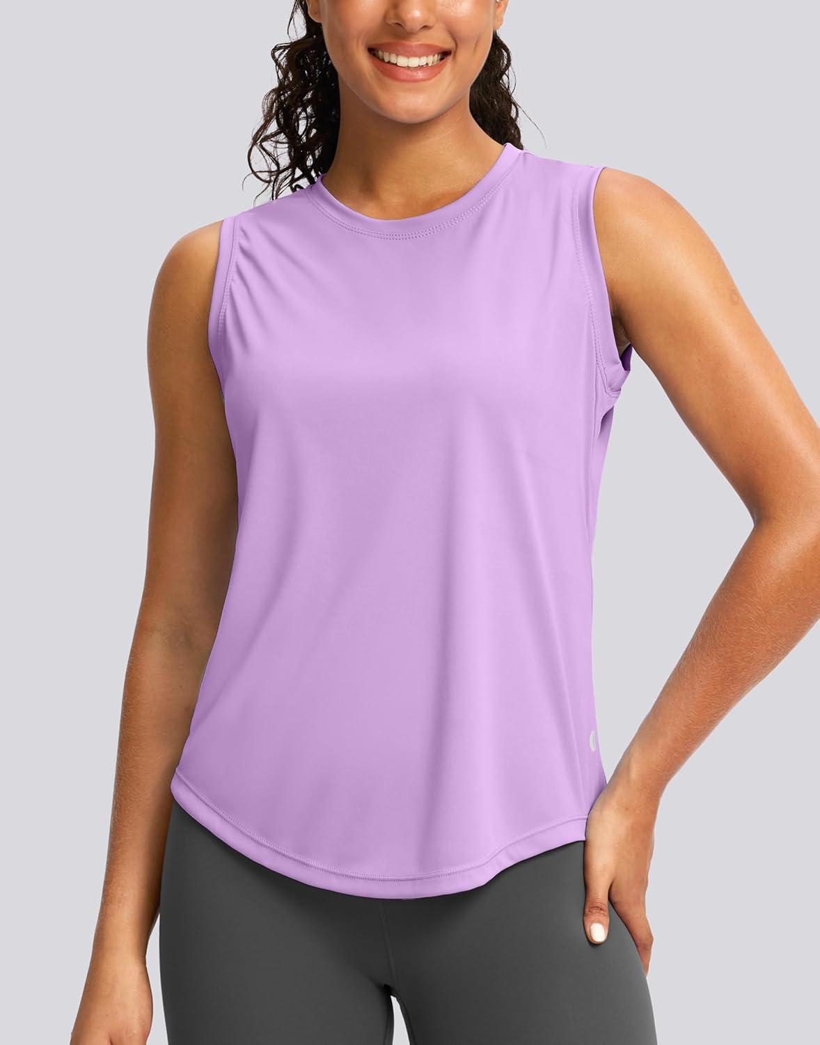 imageSANTINY Sleeveless Workout Tops for Women Breathable Lightweight Athletic Running Tank Tops Active Tennis Yoga ShirtsLight Purple