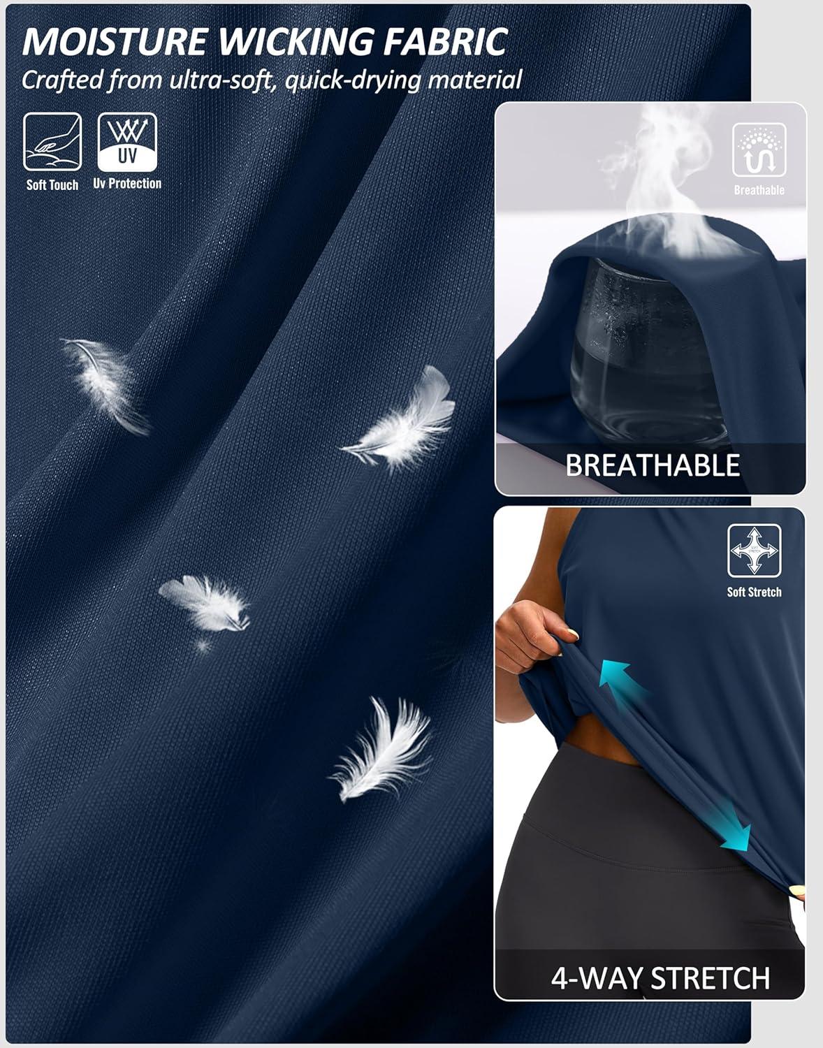 imageSANTINY Sleeveless Workout Tops for Women Breathable Lightweight Athletic Running Tank Tops Active Tennis Yoga ShirtsNavy