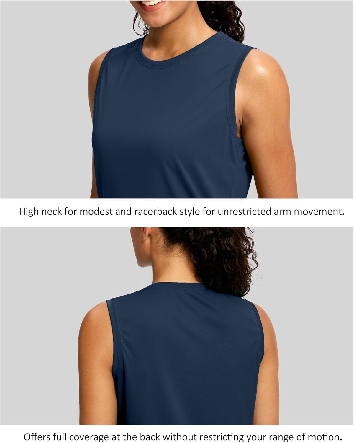 imageSANTINY Sleeveless Workout Tops for Women Breathable Lightweight Athletic Running Tank Tops Active Tennis Yoga ShirtsNavy