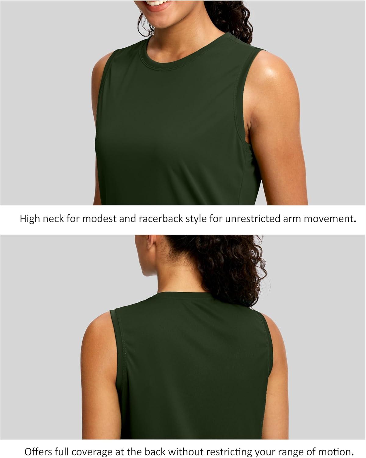 imageSANTINY Sleeveless Workout Tops for Women Breathable Lightweight Athletic Running Tank Tops Active Tennis Yoga ShirtsOlive