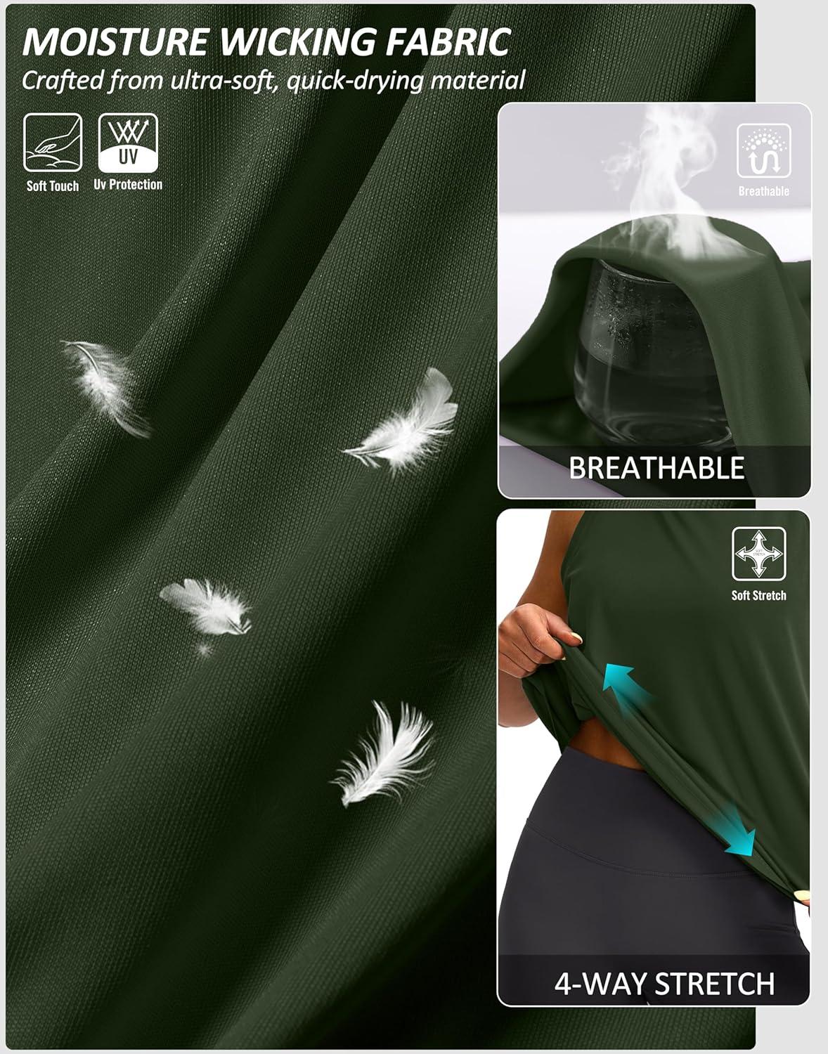 imageSANTINY Sleeveless Workout Tops for Women Breathable Lightweight Athletic Running Tank Tops Active Tennis Yoga ShirtsOlive