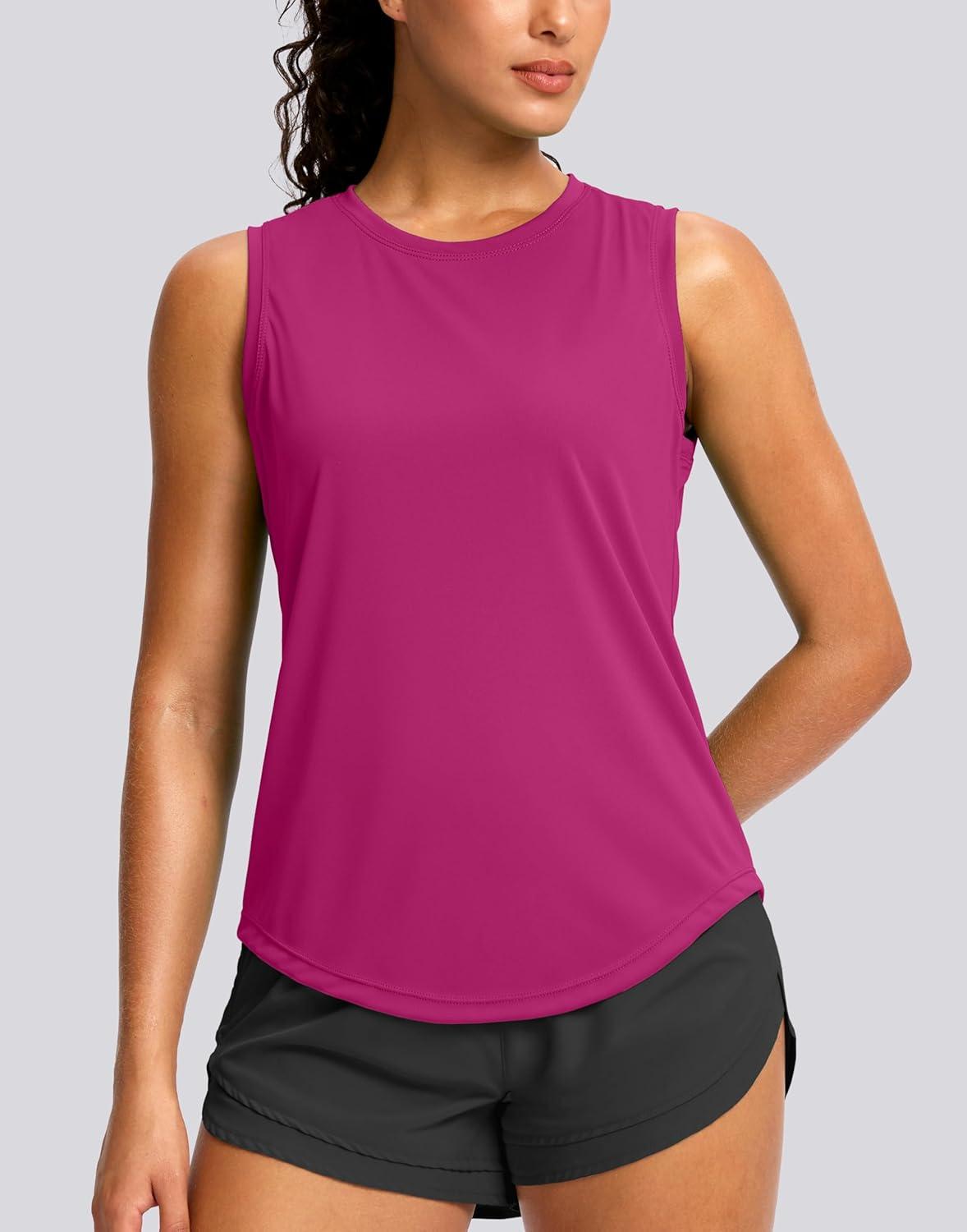 imageSANTINY Sleeveless Workout Tops for Women Breathable Lightweight Athletic Running Tank Tops Active Tennis Yoga ShirtsRose Red