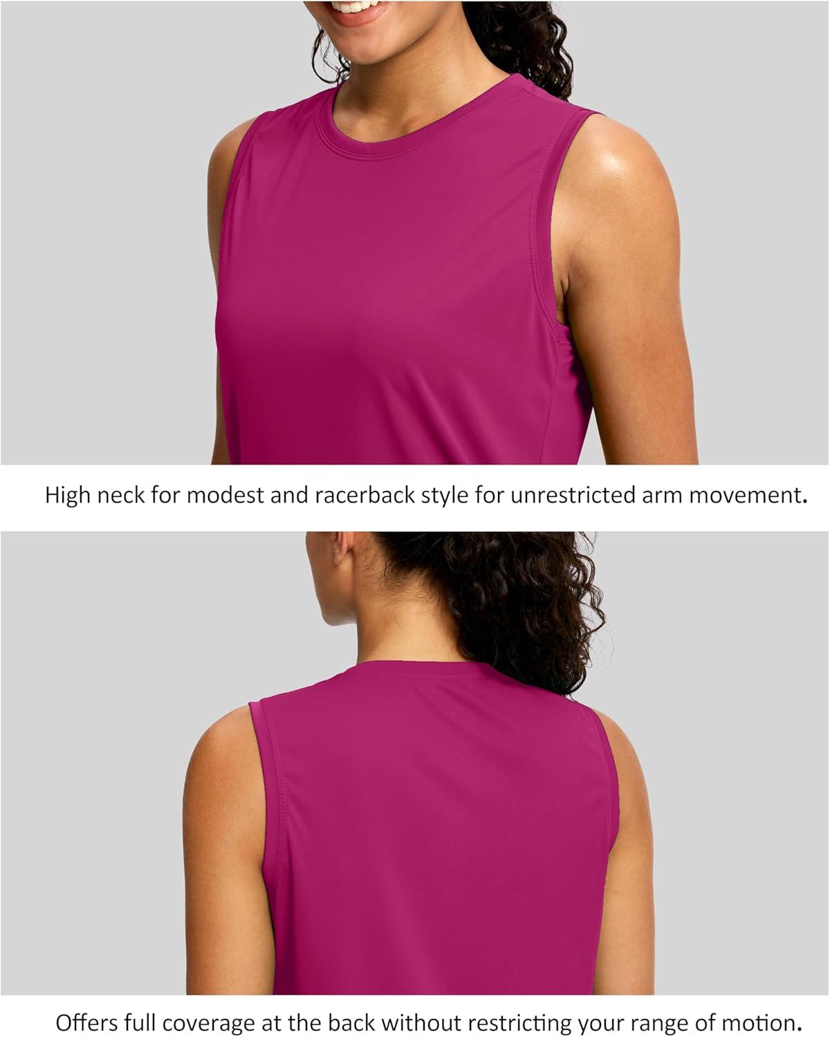 imageSANTINY Sleeveless Workout Tops for Women Breathable Lightweight Athletic Running Tank Tops Active Tennis Yoga ShirtsRose Red