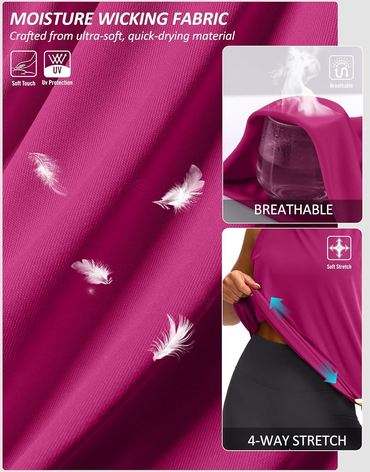 imageSANTINY Sleeveless Workout Tops for Women Breathable Lightweight Athletic Running Tank Tops Active Tennis Yoga ShirtsRose Red