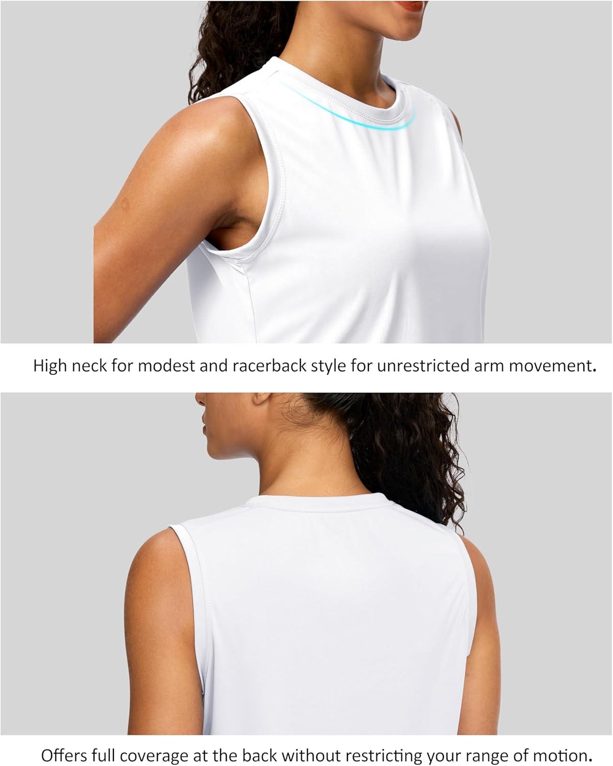 imageSANTINY Sleeveless Workout Tops for Women Breathable Lightweight Athletic Running Tank Tops Active Tennis Yoga ShirtsWhite