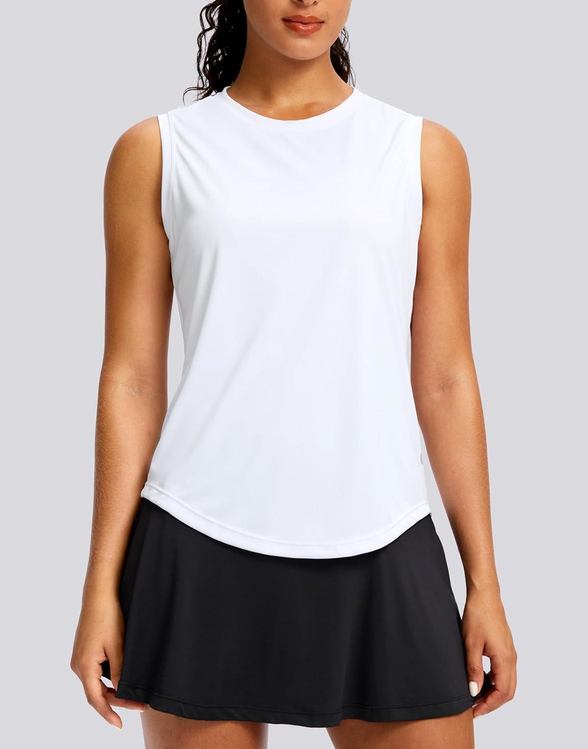 imageSANTINY Sleeveless Workout Tops for Women Breathable Lightweight Athletic Running Tank Tops Active Tennis Yoga ShirtsWhite