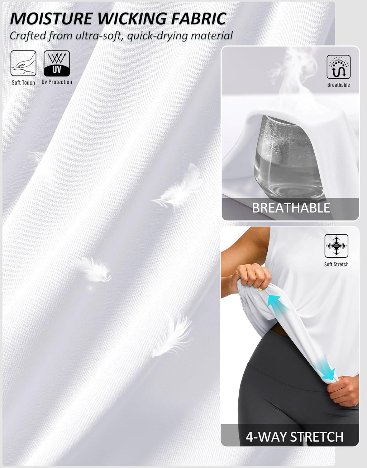 imageSANTINY Sleeveless Workout Tops for Women Breathable Lightweight Athletic Running Tank Tops Active Tennis Yoga ShirtsWhite