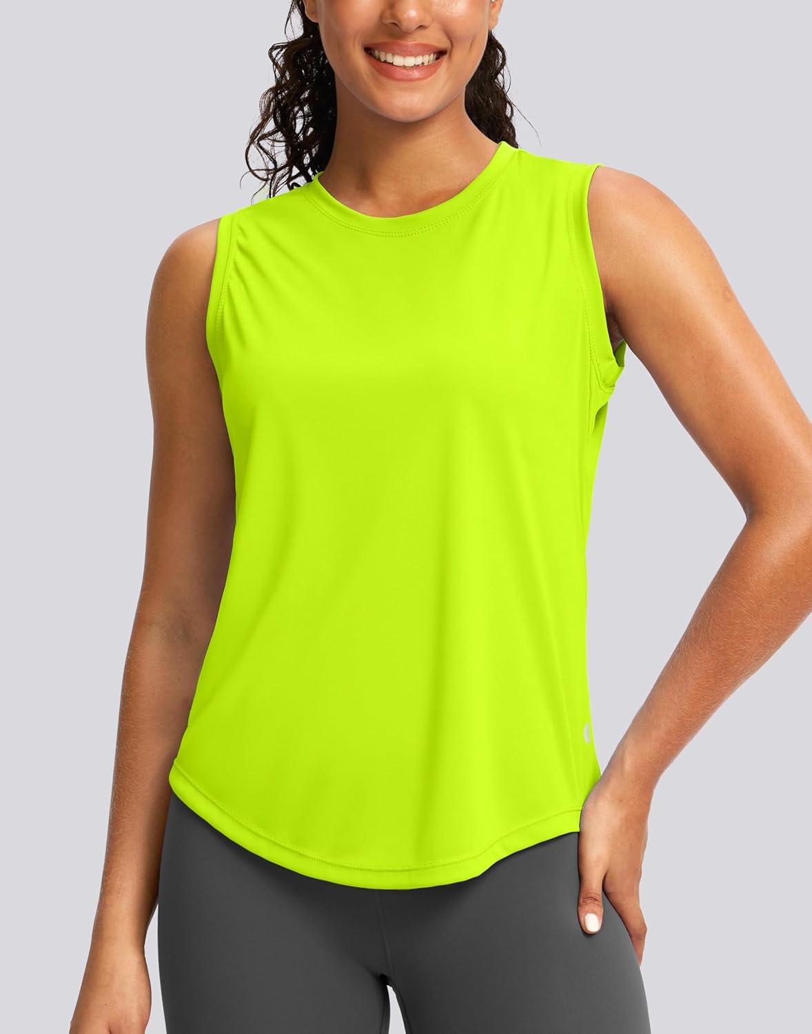 imageSANTINY Sleeveless Workout Tops for Women Breathable Lightweight Athletic Running Tank Tops Active Tennis Yoga ShirtsYellow