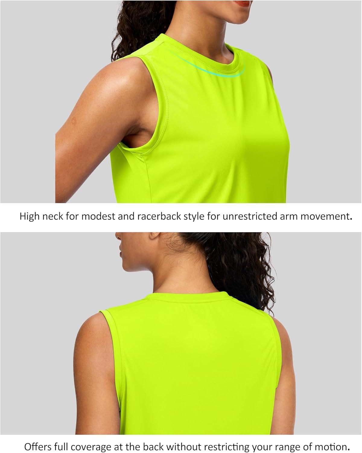 imageSANTINY Sleeveless Workout Tops for Women Breathable Lightweight Athletic Running Tank Tops Active Tennis Yoga ShirtsYellow