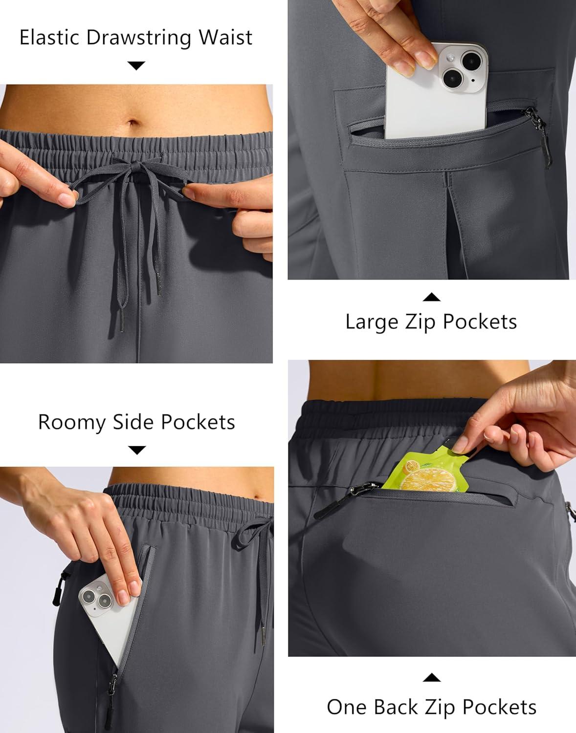 imageSANTINY Womens 10 Lightweight Hiking Cargo Shorts with 5 Zipper Pockets Quick Dry Summer Long Travel Golf Shorts for WomenDark Grey