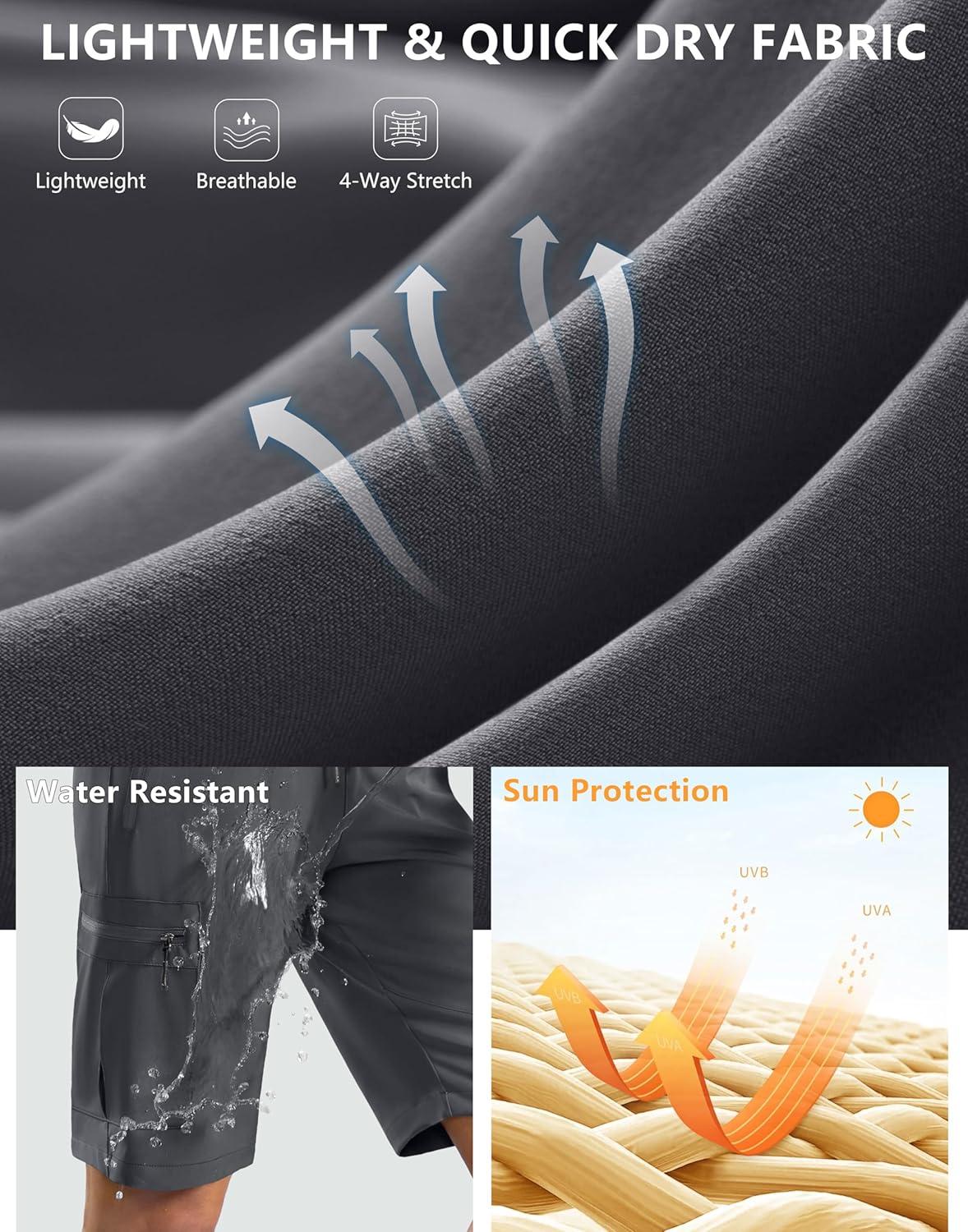 imageSANTINY Womens 10 Lightweight Hiking Cargo Shorts with 5 Zipper Pockets Quick Dry Summer Long Travel Golf Shorts for WomenDark Grey