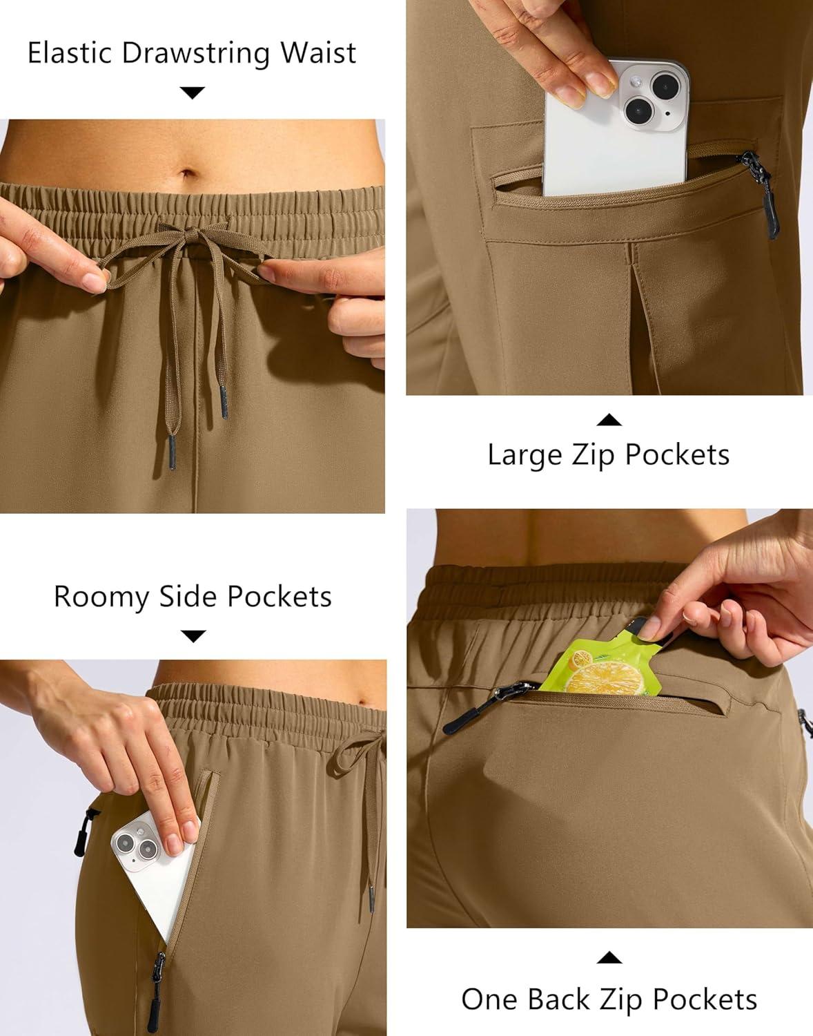 imageSANTINY Womens 10 Lightweight Hiking Cargo Shorts with 5 Zipper Pockets Quick Dry Summer Long Travel Golf Shorts for WomenDark Khaki