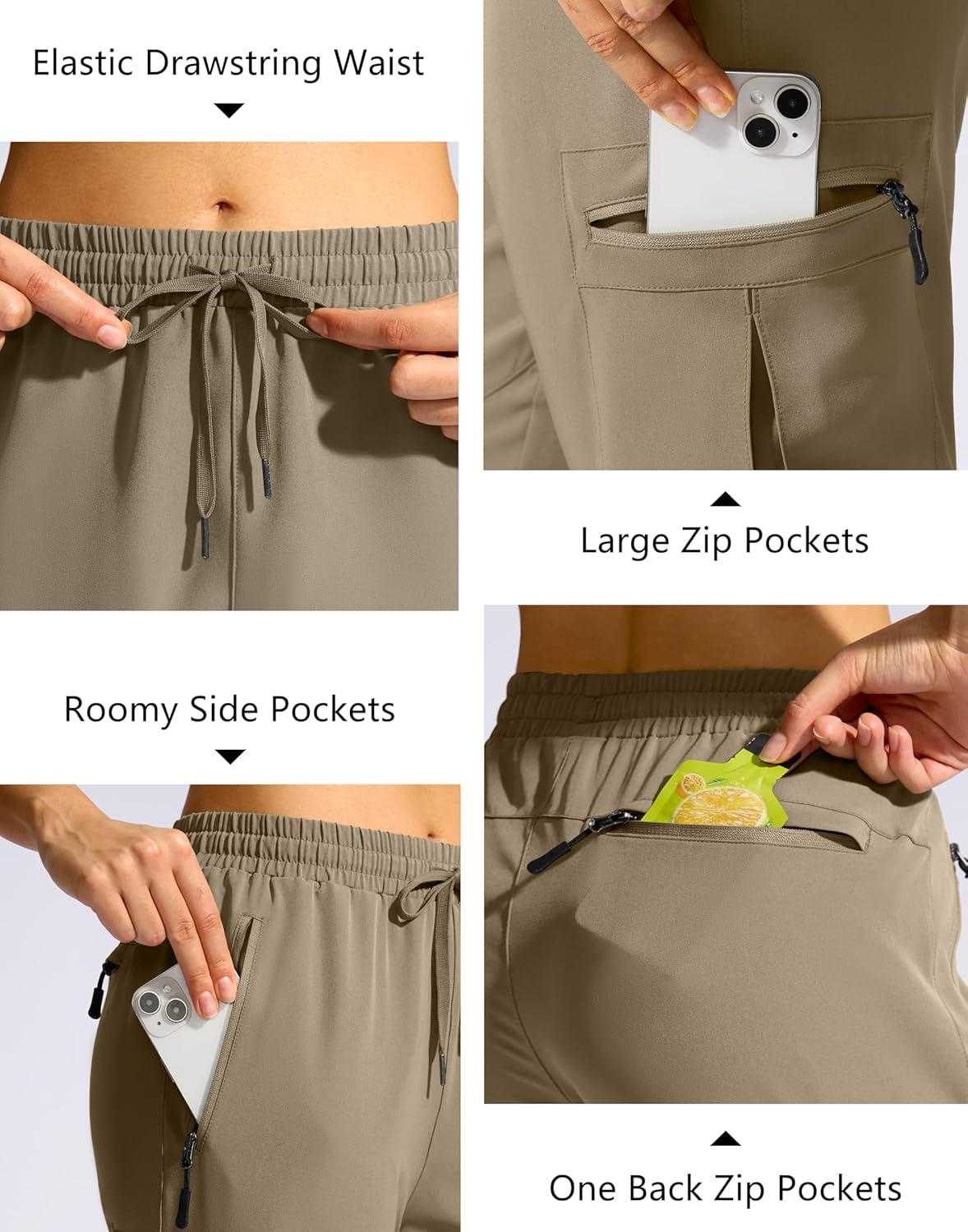 imageSANTINY Womens 10 Lightweight Hiking Cargo Shorts with 5 Zipper Pockets Quick Dry Summer Long Travel Golf Shorts for WomenDusty Khaki