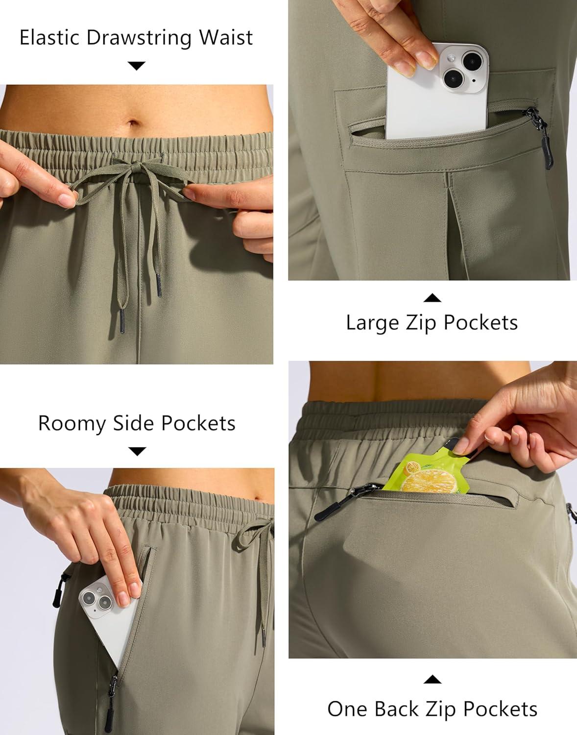 imageSANTINY Womens 10 Lightweight Hiking Cargo Shorts with 5 Zipper Pockets Quick Dry Summer Long Travel Golf Shorts for WomenGrey Sage