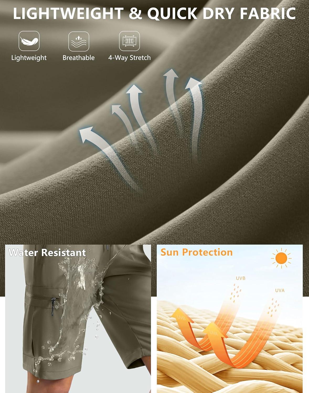 imageSANTINY Womens 10 Lightweight Hiking Cargo Shorts with 5 Zipper Pockets Quick Dry Summer Long Travel Golf Shorts for WomenGrey Sage