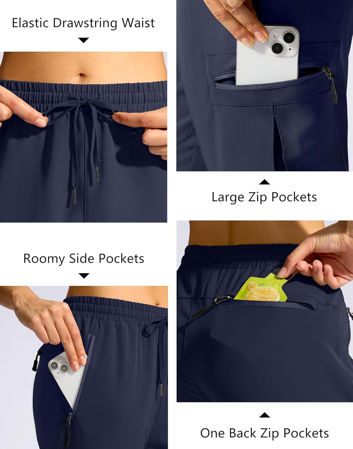 imageSANTINY Womens 10 Lightweight Hiking Cargo Shorts with 5 Zipper Pockets Quick Dry Summer Long Travel Golf Shorts for WomenNavy