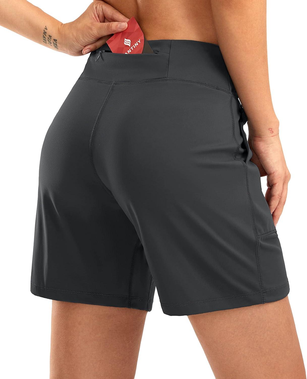 imageSANTINY Womens 6 Athletic Long Shorts with 4 Pockets High Waisted Bermuda Shorts for Women Walking Running CasualDark Grey