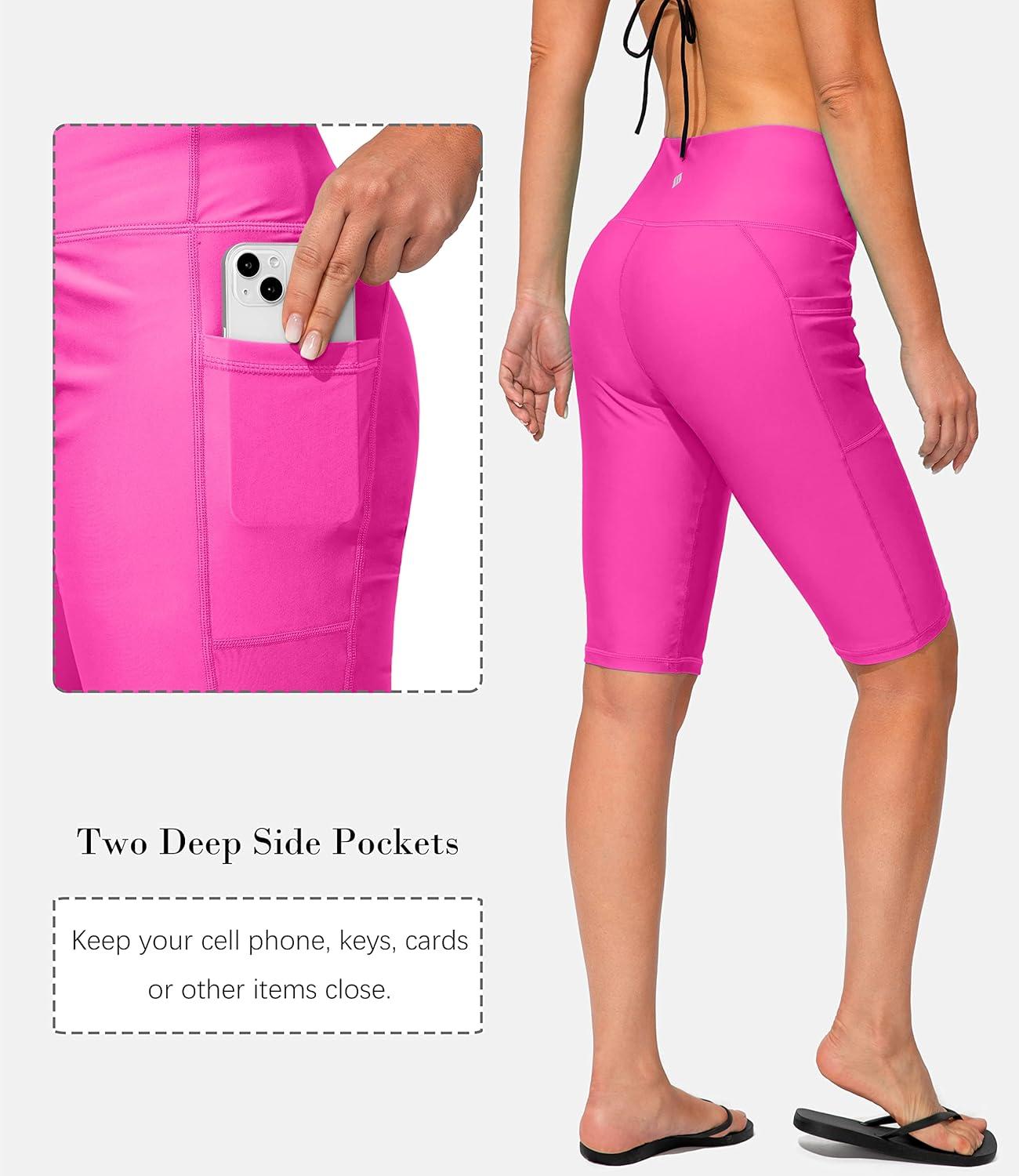 imageSANTINY Womens 812 High Waisted Swim Shorts with Pockets UPF50 Long Board Swimming Shorts for Women with Liner12inrosy