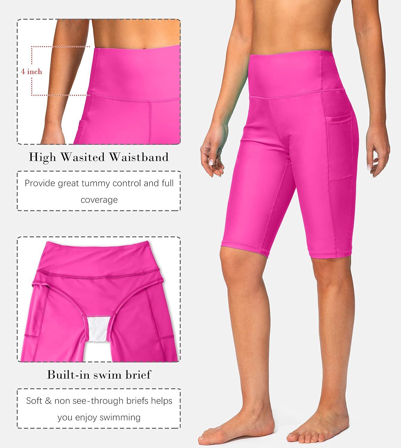 imageSANTINY Womens 812 High Waisted Swim Shorts with Pockets UPF50 Long Board Swimming Shorts for Women with Liner12inrosy