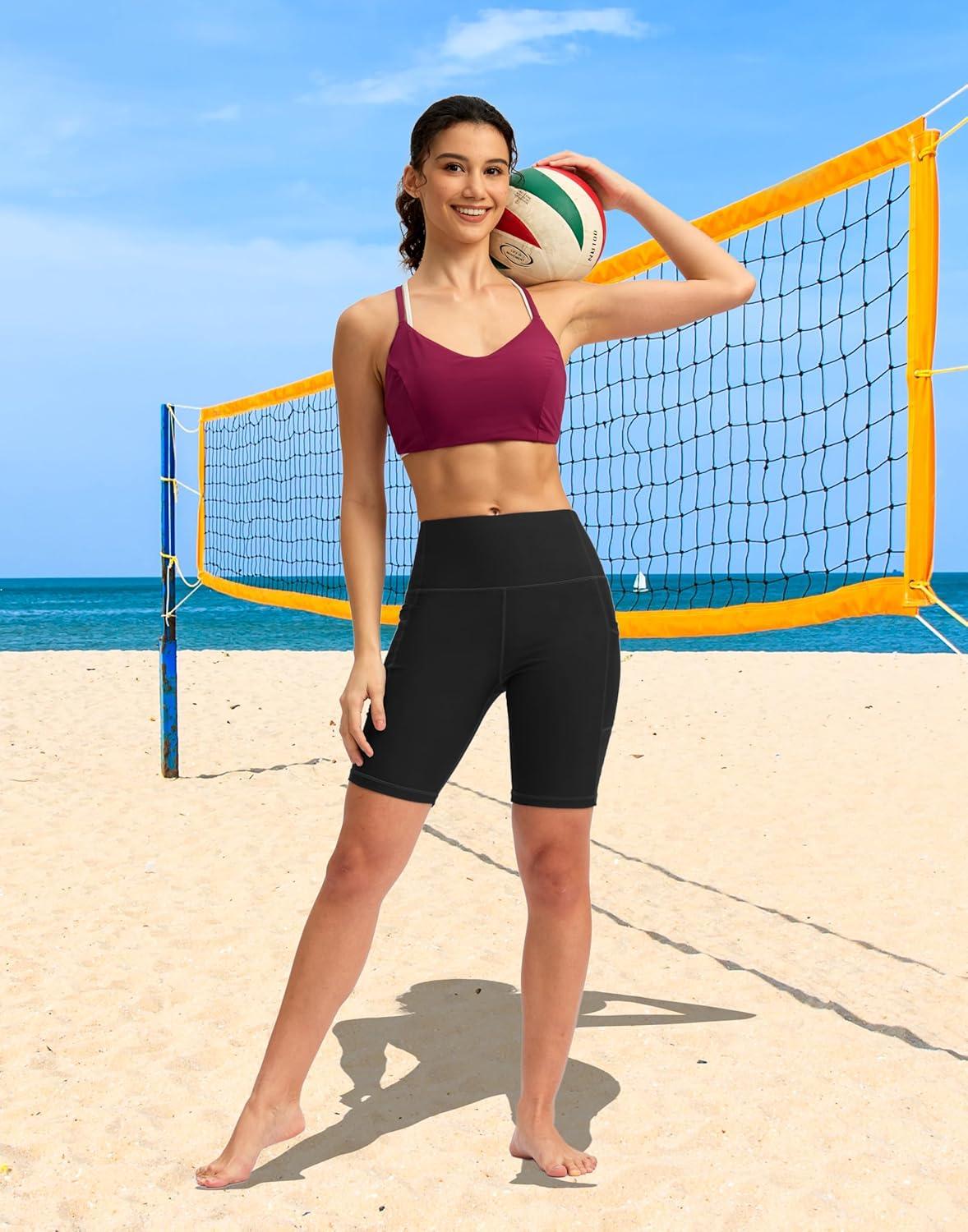 imageSANTINY Womens 812 High Waisted Swim Shorts with Pockets UPF50 Long Board Swimming Shorts for Women with Liner8inblack