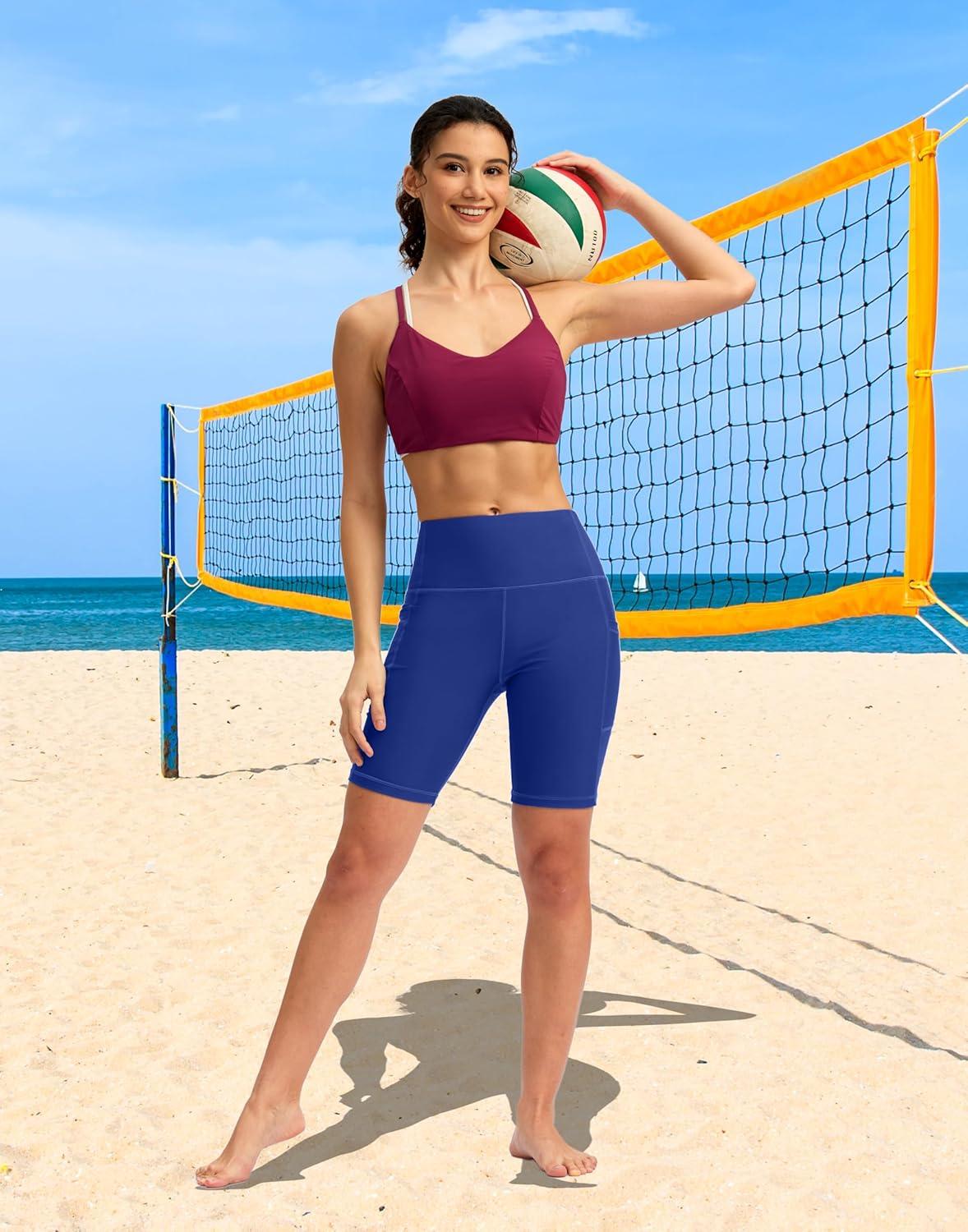 imageSANTINY Womens 812 High Waisted Swim Shorts with Pockets UPF50 Long Board Swimming Shorts for Women with Liner8indeep Blue