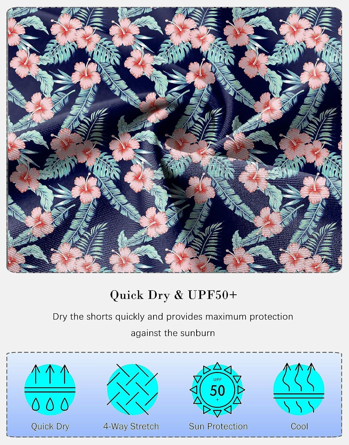 imageSANTINY Womens 812 High Waisted Swim Shorts with Pockets UPF50 Long Board Swimming Shorts for Women with Liner8innavy Flower