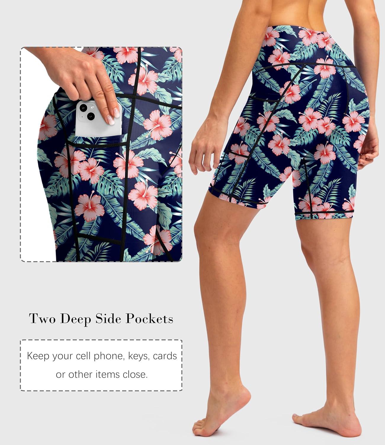 imageSANTINY Womens 812 High Waisted Swim Shorts with Pockets UPF50 Long Board Swimming Shorts for Women with Liner8innavy Flower