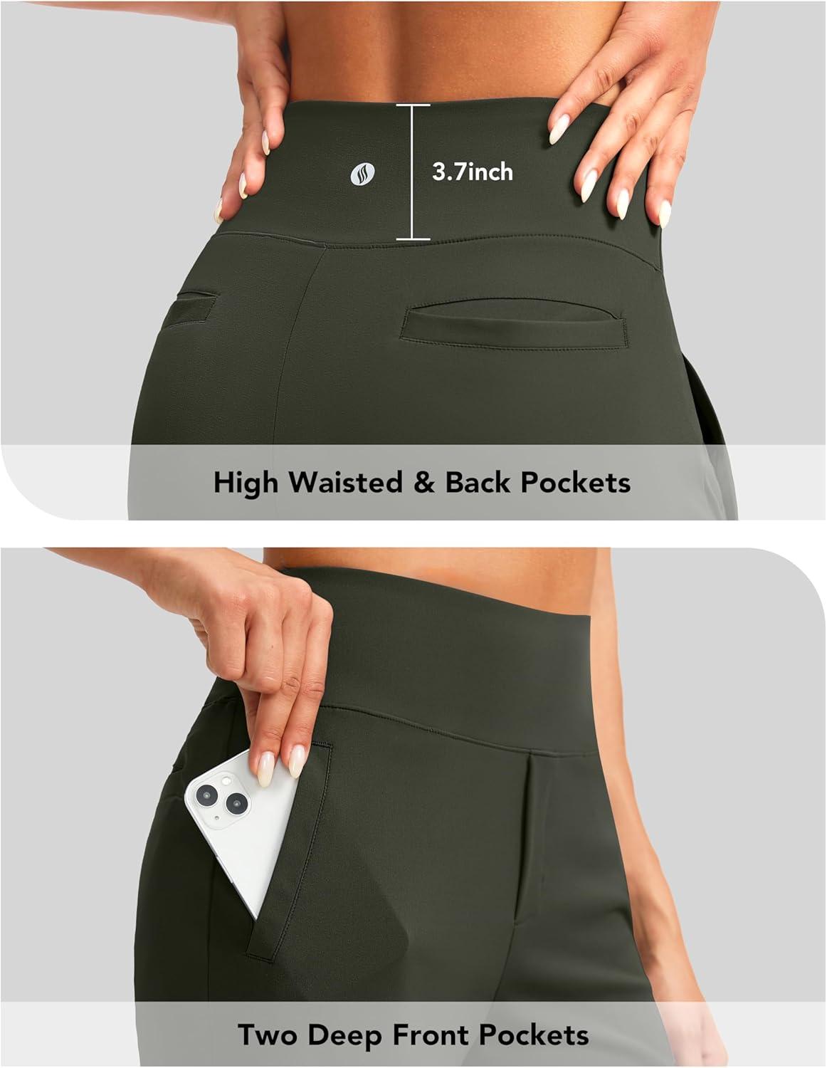 imageSANTINY Womens 9quot High Waisted Bermuda Shorts with 4 Pockets Knee Length Long Shorts for Women Workout Athletic CasualArmy Green