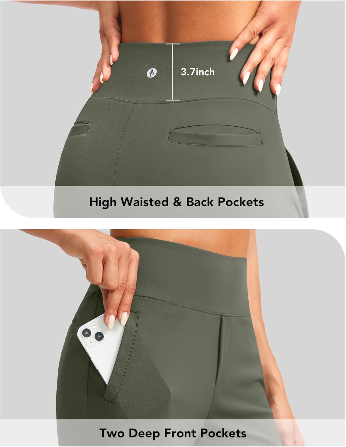 imageSANTINY Womens 9quot High Waisted Bermuda Shorts with 4 Pockets Knee Length Long Shorts for Women Workout Athletic CasualGrey Sage