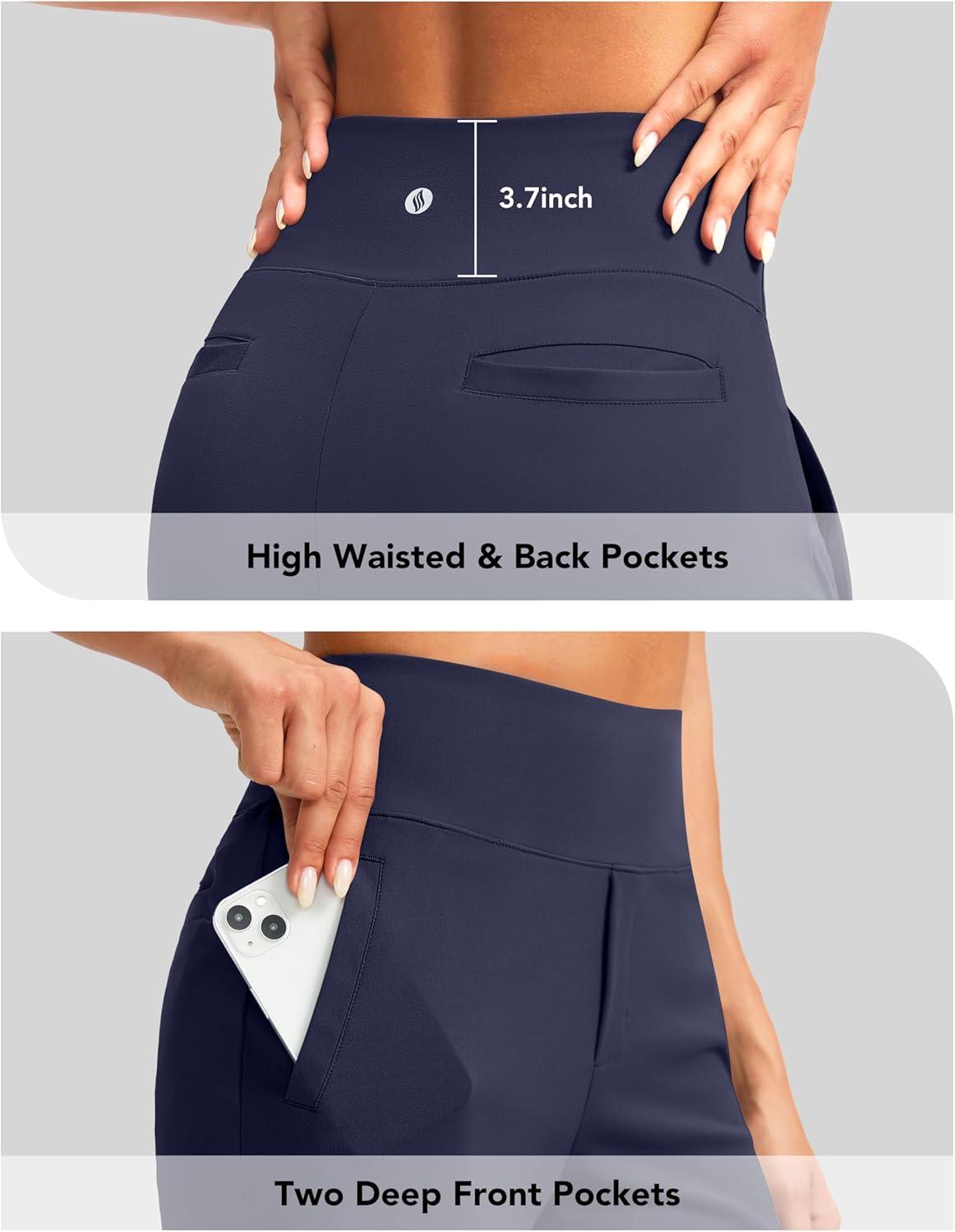 imageSANTINY Womens 9quot High Waisted Bermuda Shorts with 4 Pockets Knee Length Long Shorts for Women Workout Athletic CasualPurplish Blue