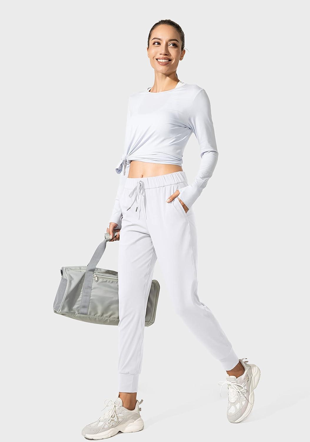 imageSANTINY Womens Joggers Pants Pockets Drawstring Running Sweatpants for Women Lounge Workout JoggingWhite