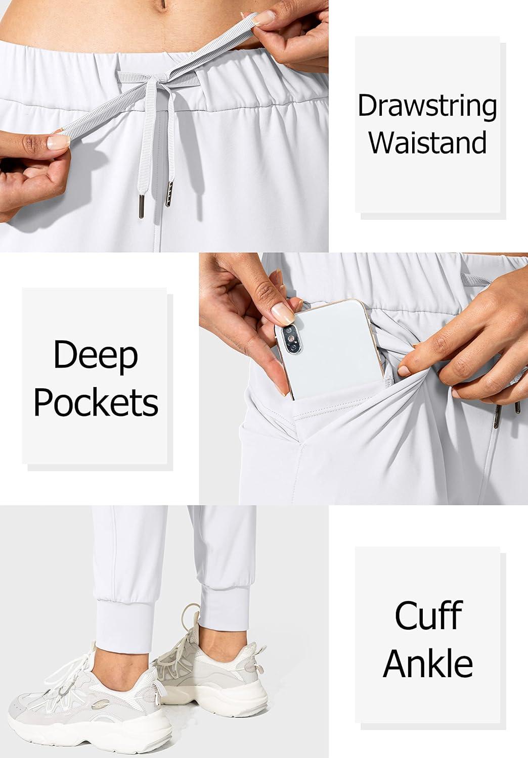 imageSANTINY Womens Joggers Pants Pockets Drawstring Running Sweatpants for Women Lounge Workout JoggingWhite