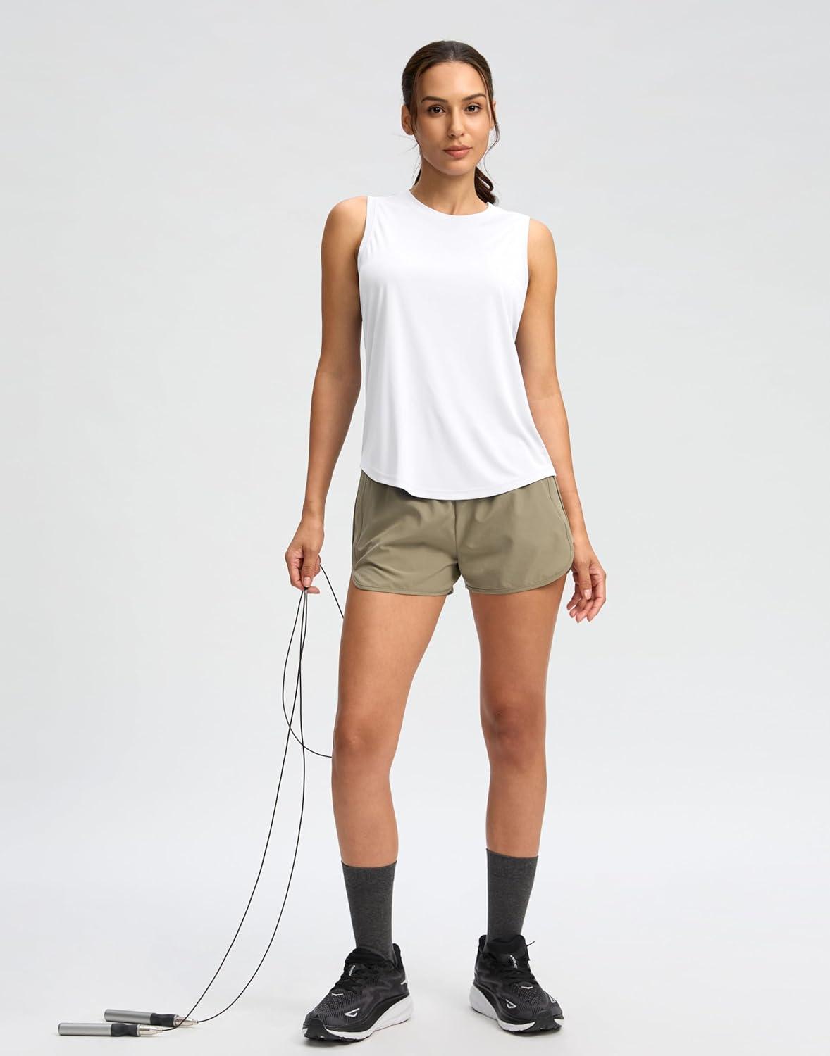 imageSANTINY Womens Sleeveless Workout Tops Lightweight Tennis Yoga Athletic Running Shirts Racerback Tank Tops for WomenA White