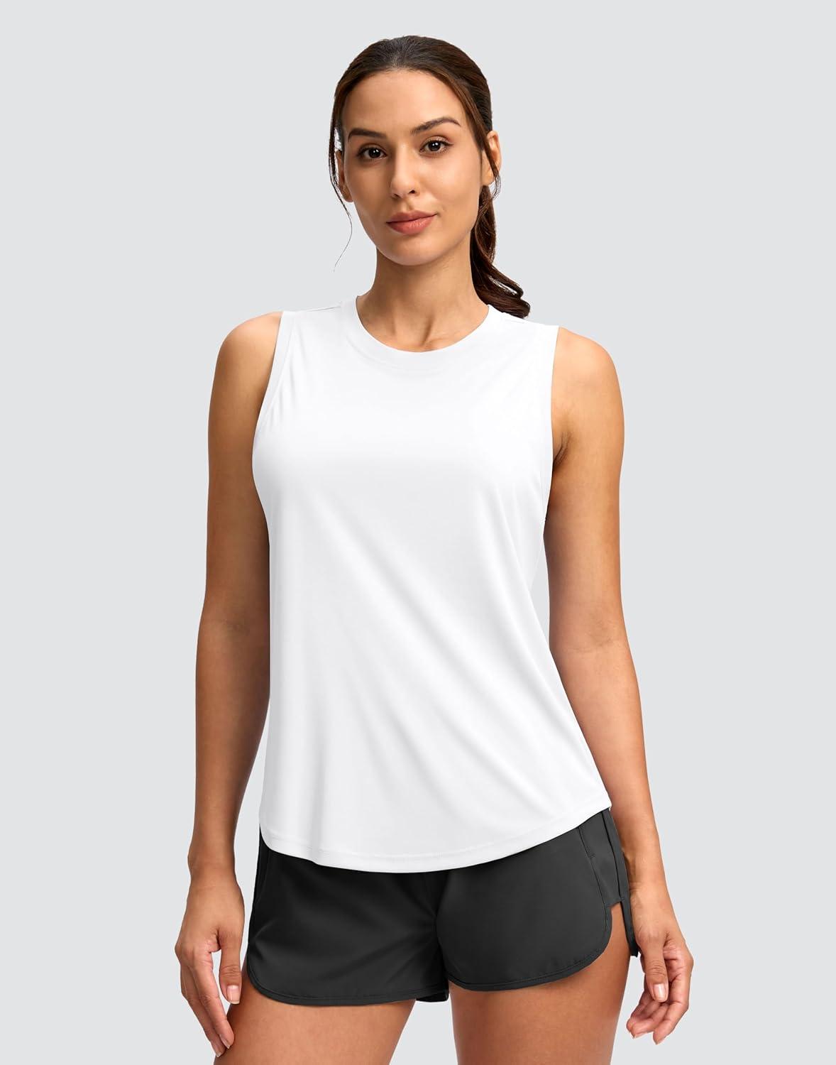 imageSANTINY Womens Sleeveless Workout Tops Lightweight Tennis Yoga Athletic Running Shirts Racerback Tank Tops for WomenA White