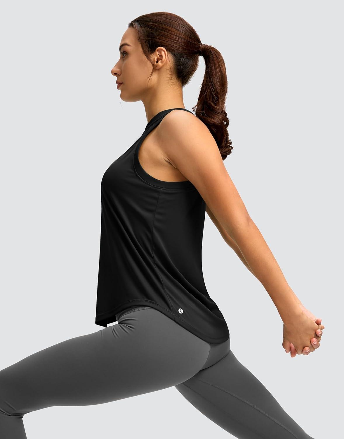 imageSANTINY Womens Sleeveless Workout Tops Lightweight Tennis Yoga Athletic Running Shirts Racerback Tank Tops for WomenBlack